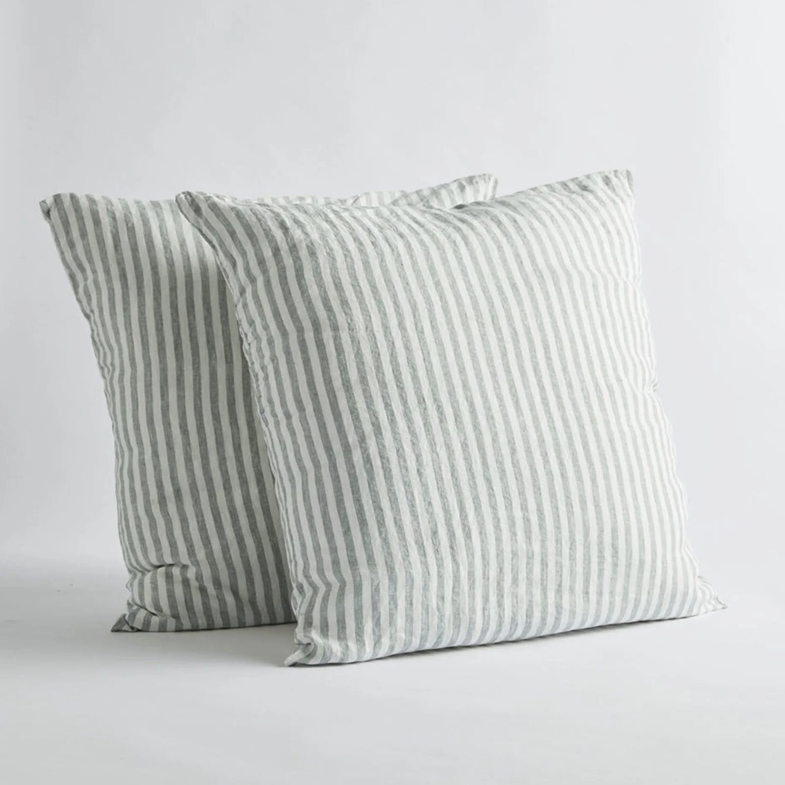 French Flax Linen Pillowcase Set in Sage Stripe - Image 2