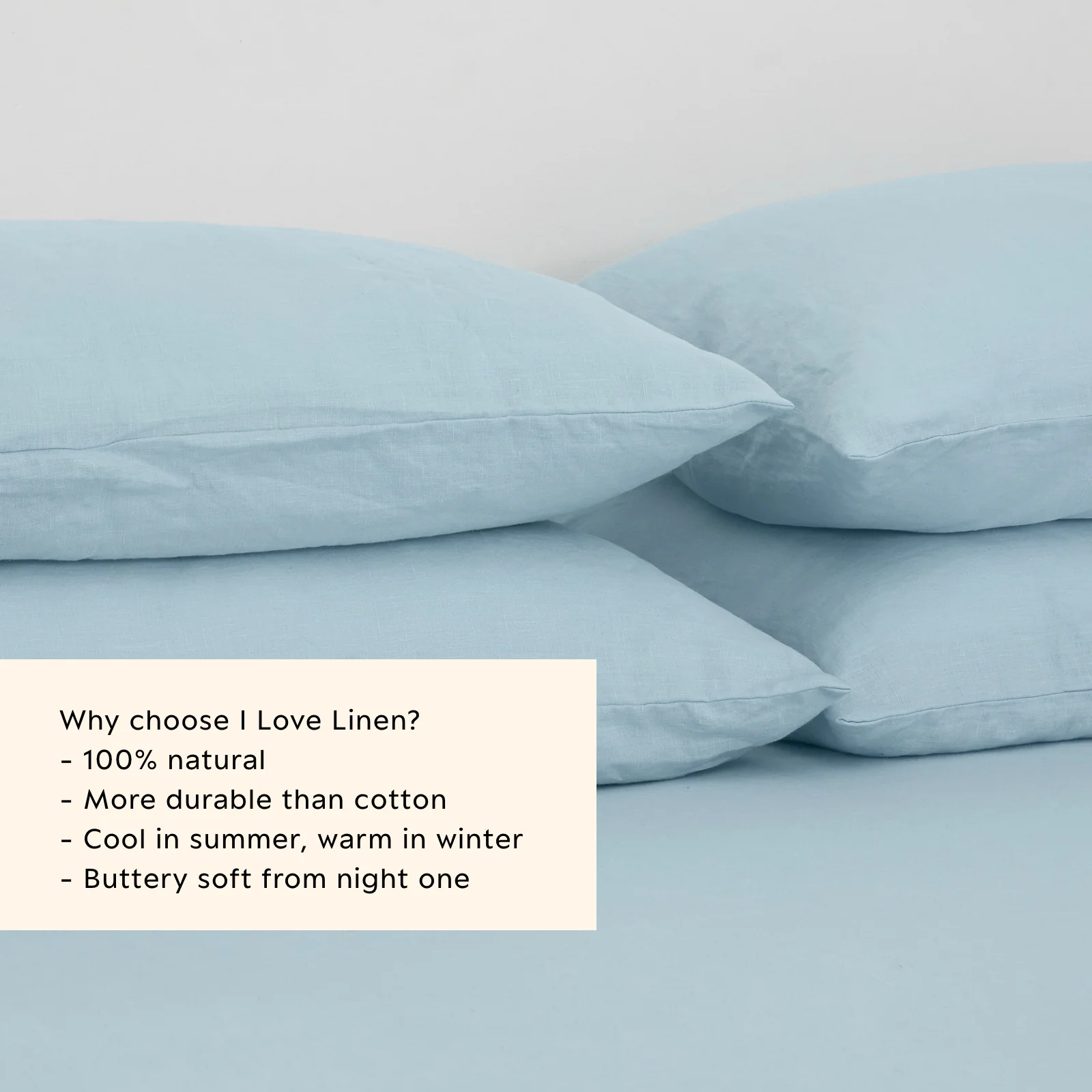 French Flax Linen Pillowcase Set in Sky Blue - Image 3