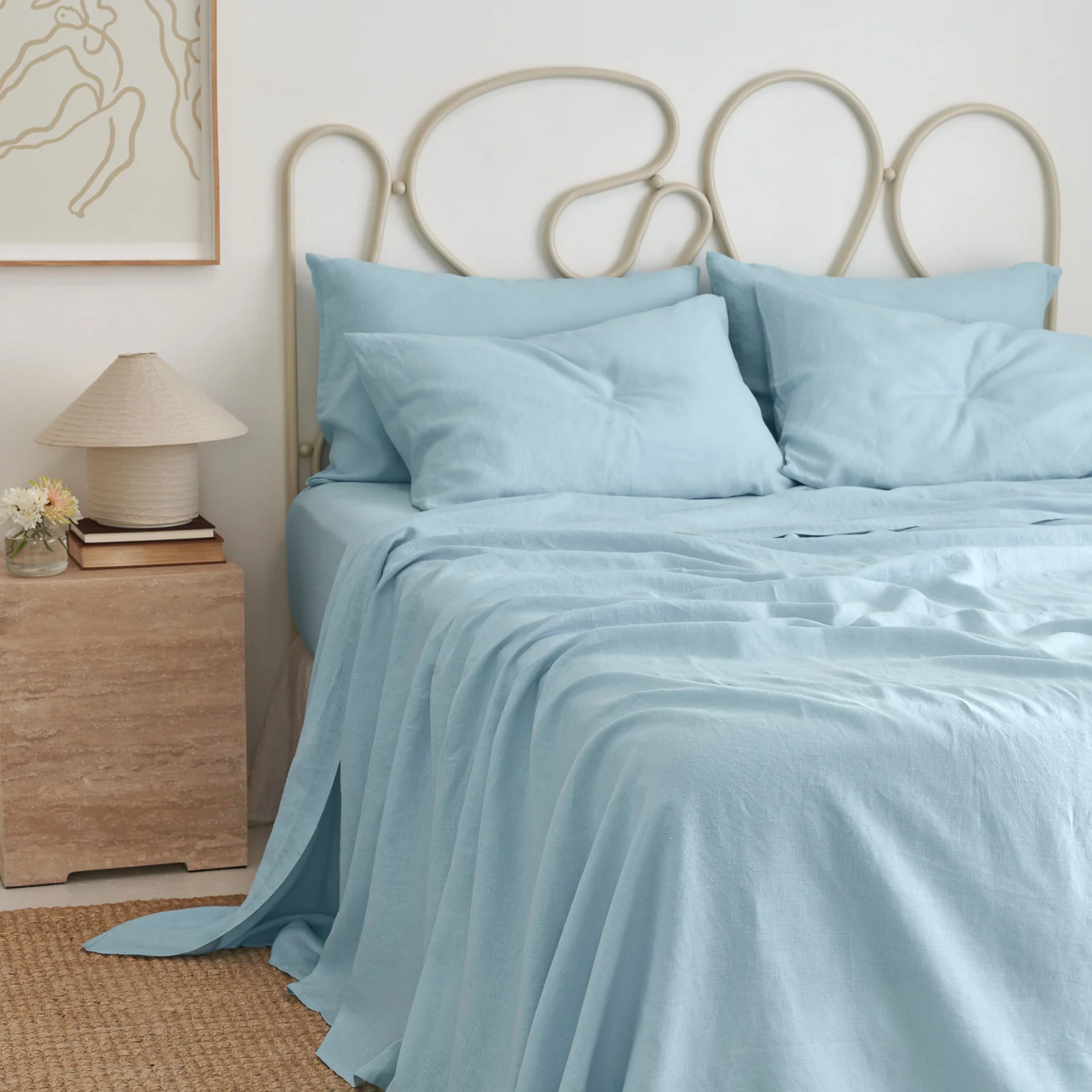 French Flax Linen Pillowcase Set in Sky Blue - Image 6