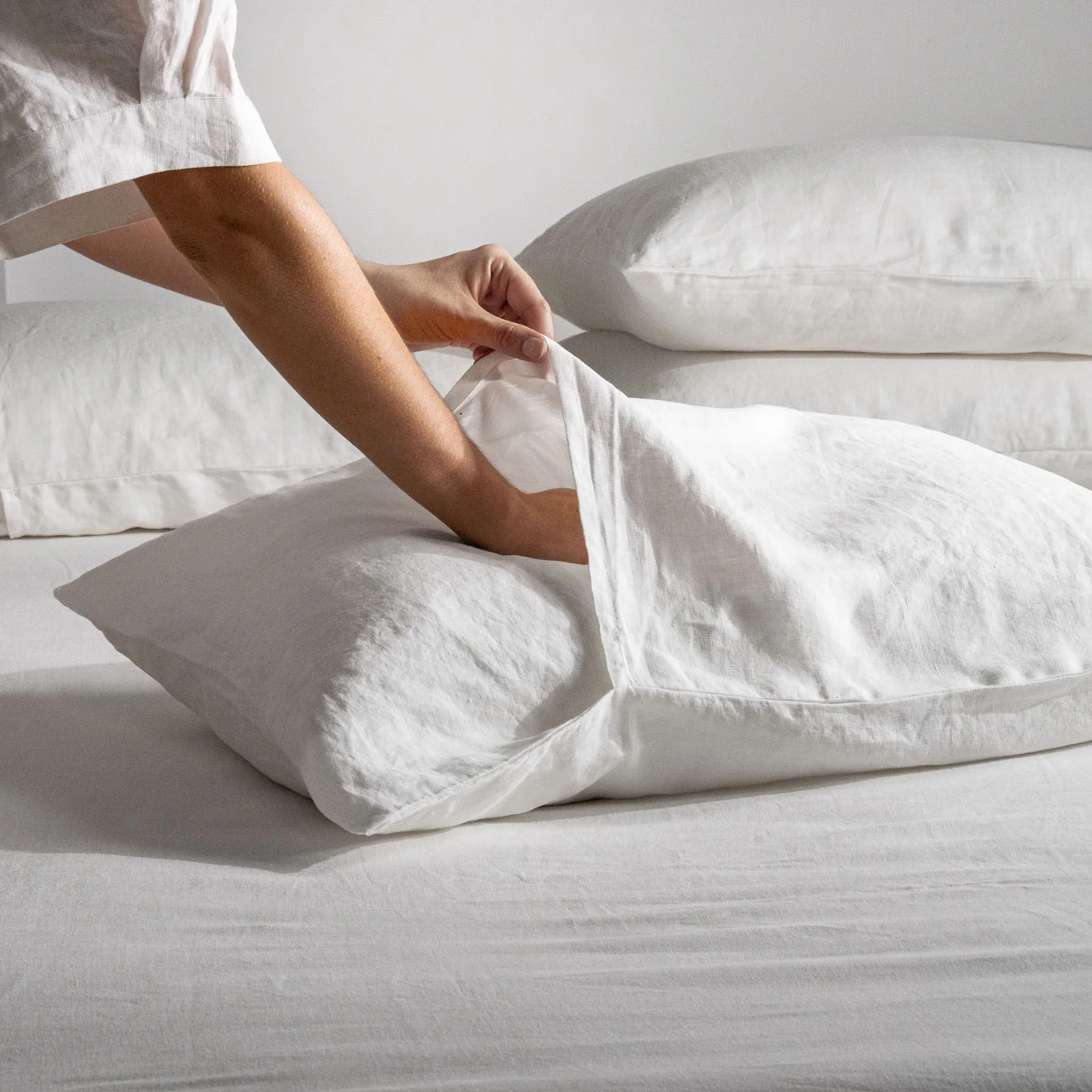 French Flax Linen Pillowcase Set in White - Image 4