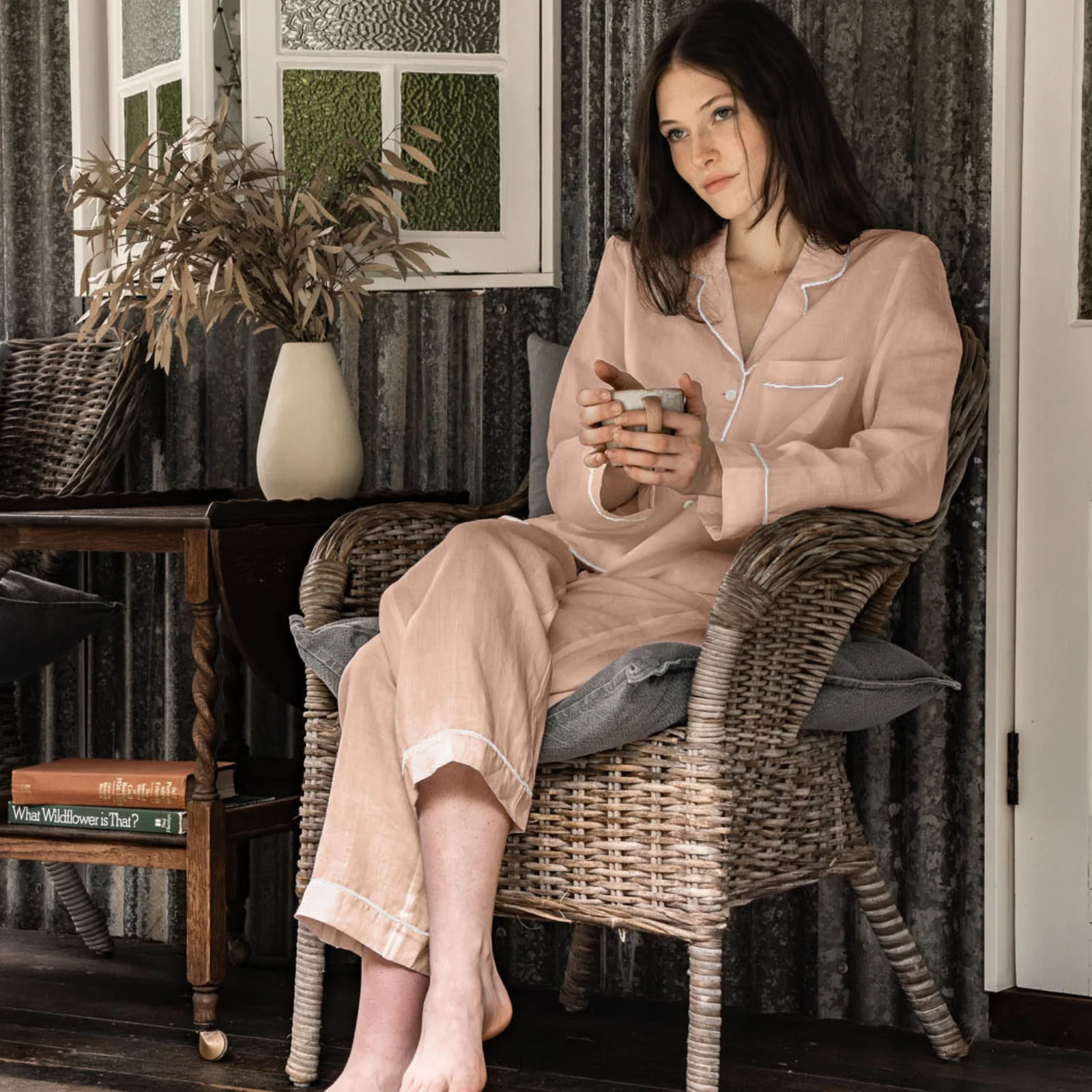 French Flax Linen Pyjama Set in Clay - Image 13