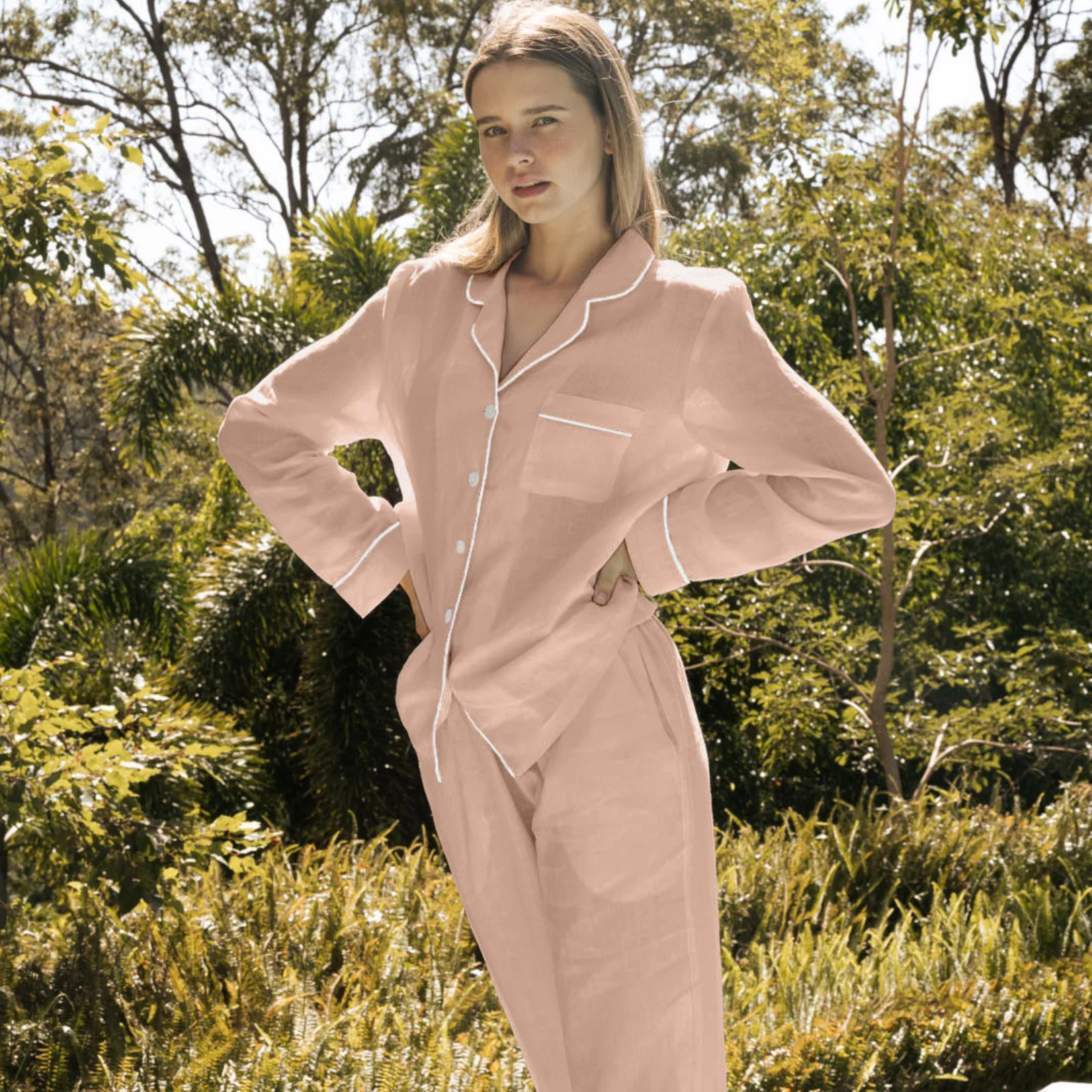French Flax Linen Pyjama Set in Clay - Image 15