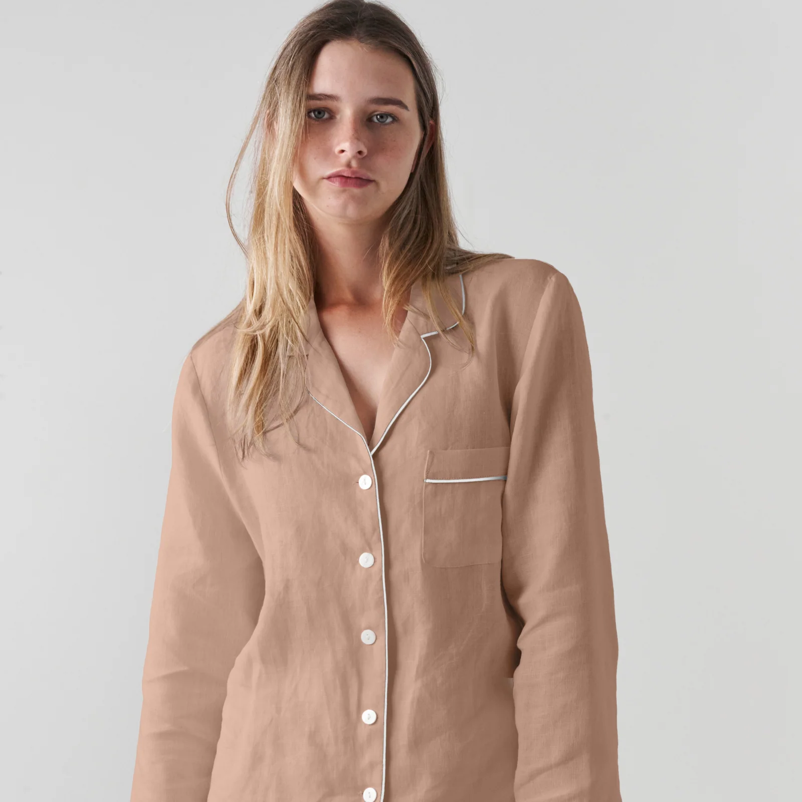 French Flax Linen Pyjama Set in Clay - Image 3
