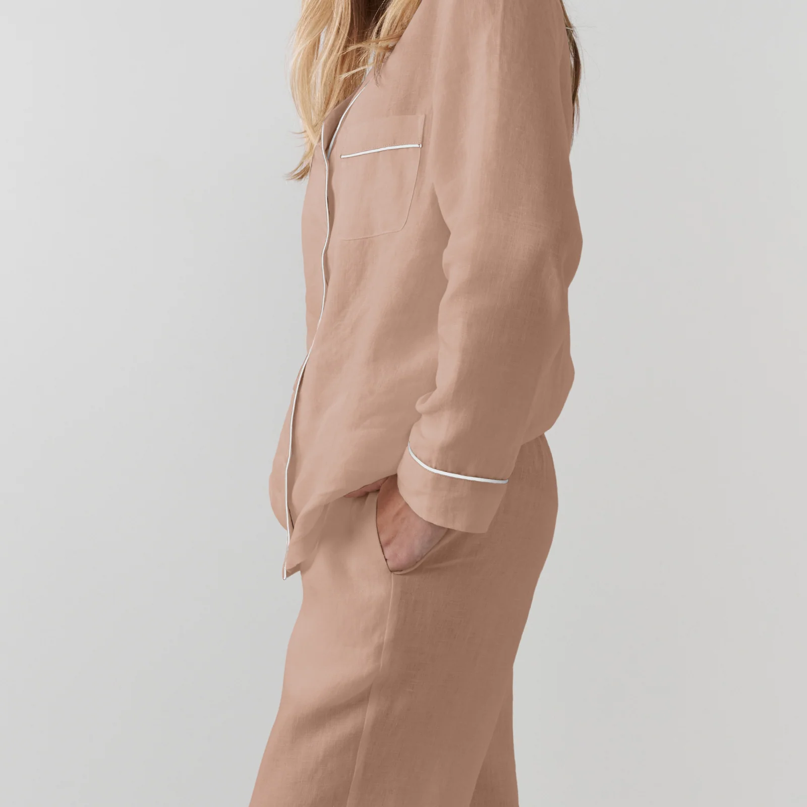 French Flax Linen Pyjama Set in Clay - Image 4