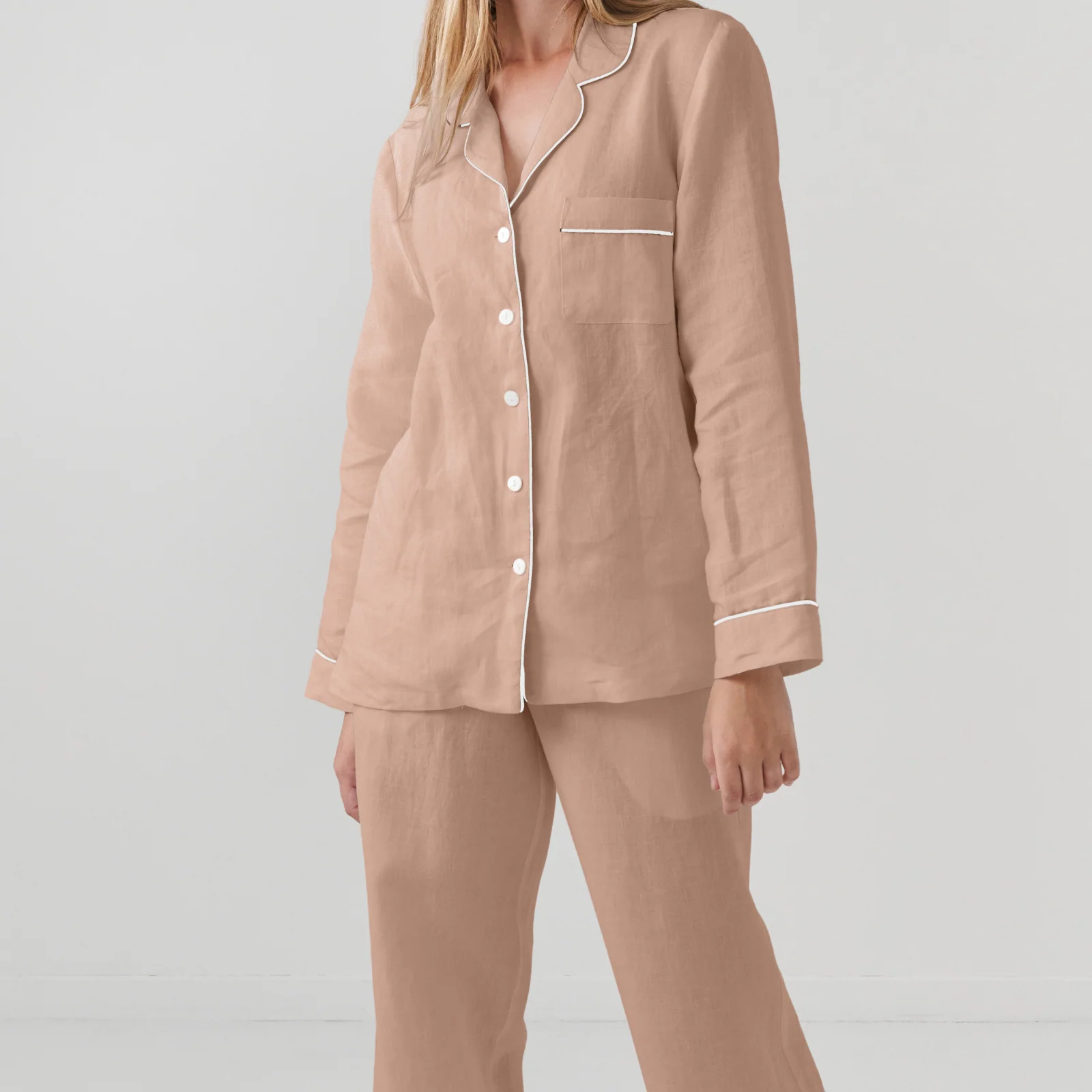 French Flax Linen Pyjama Set in Clay - Image 6