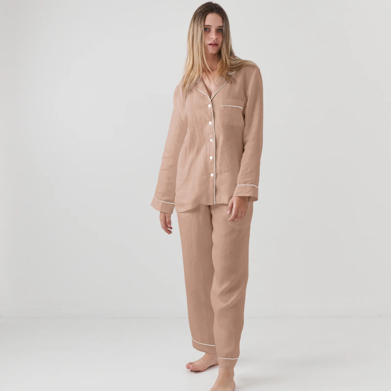 French Flax Linen Pyjama Set in Clay - Image 8