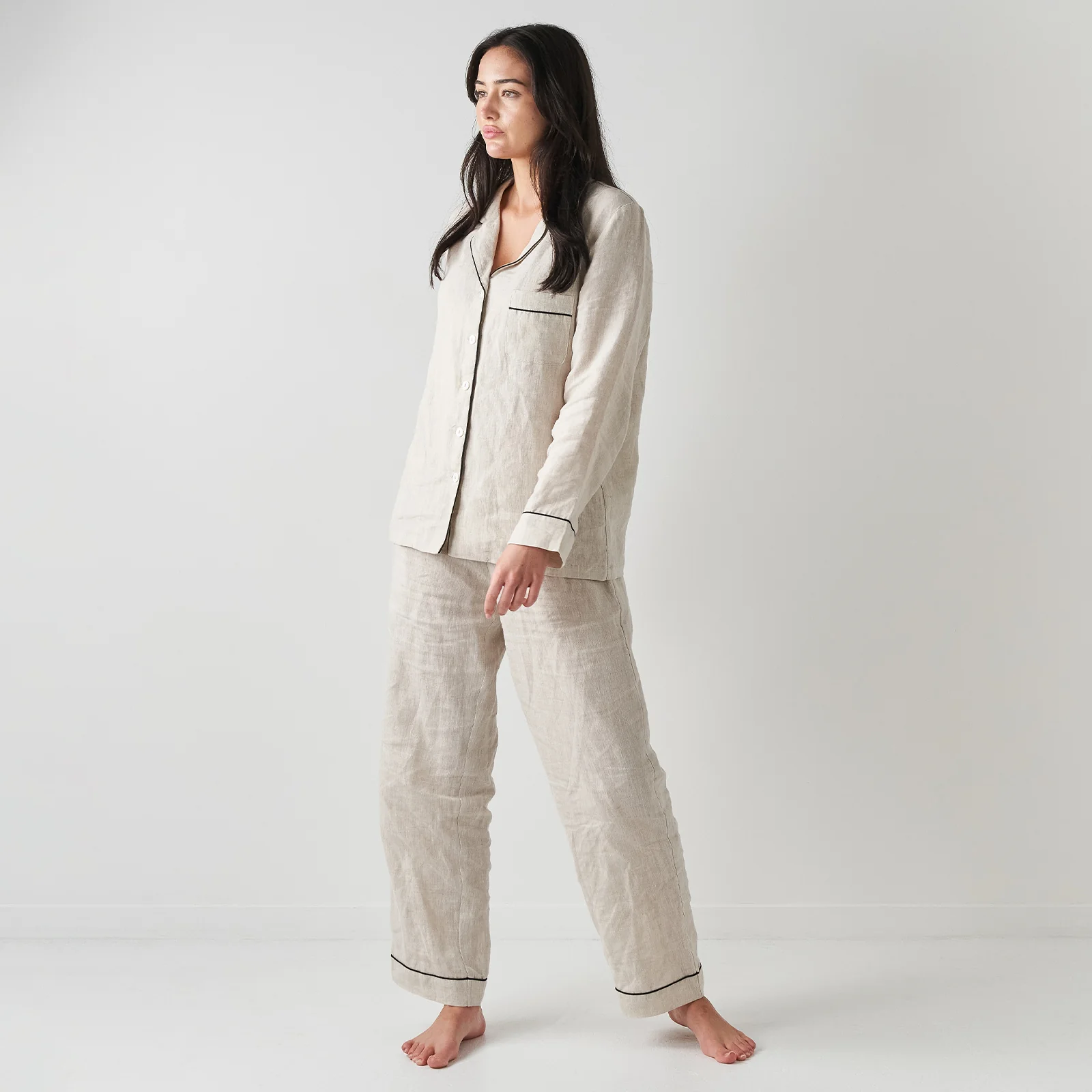French Flax Linen Pyjama Set in Natural - Image 3