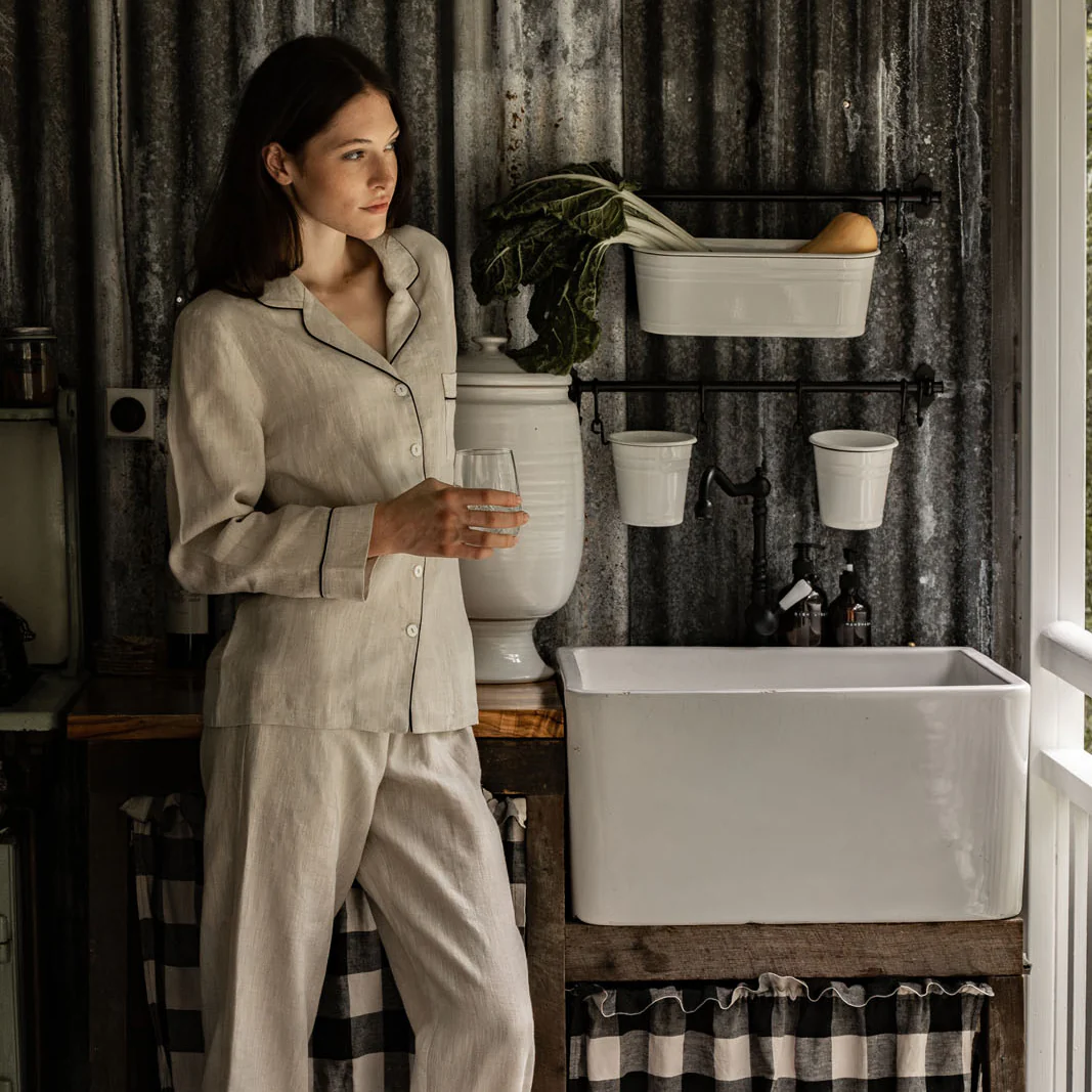 French Flax Linen Pyjama Set in Natural - Image 7