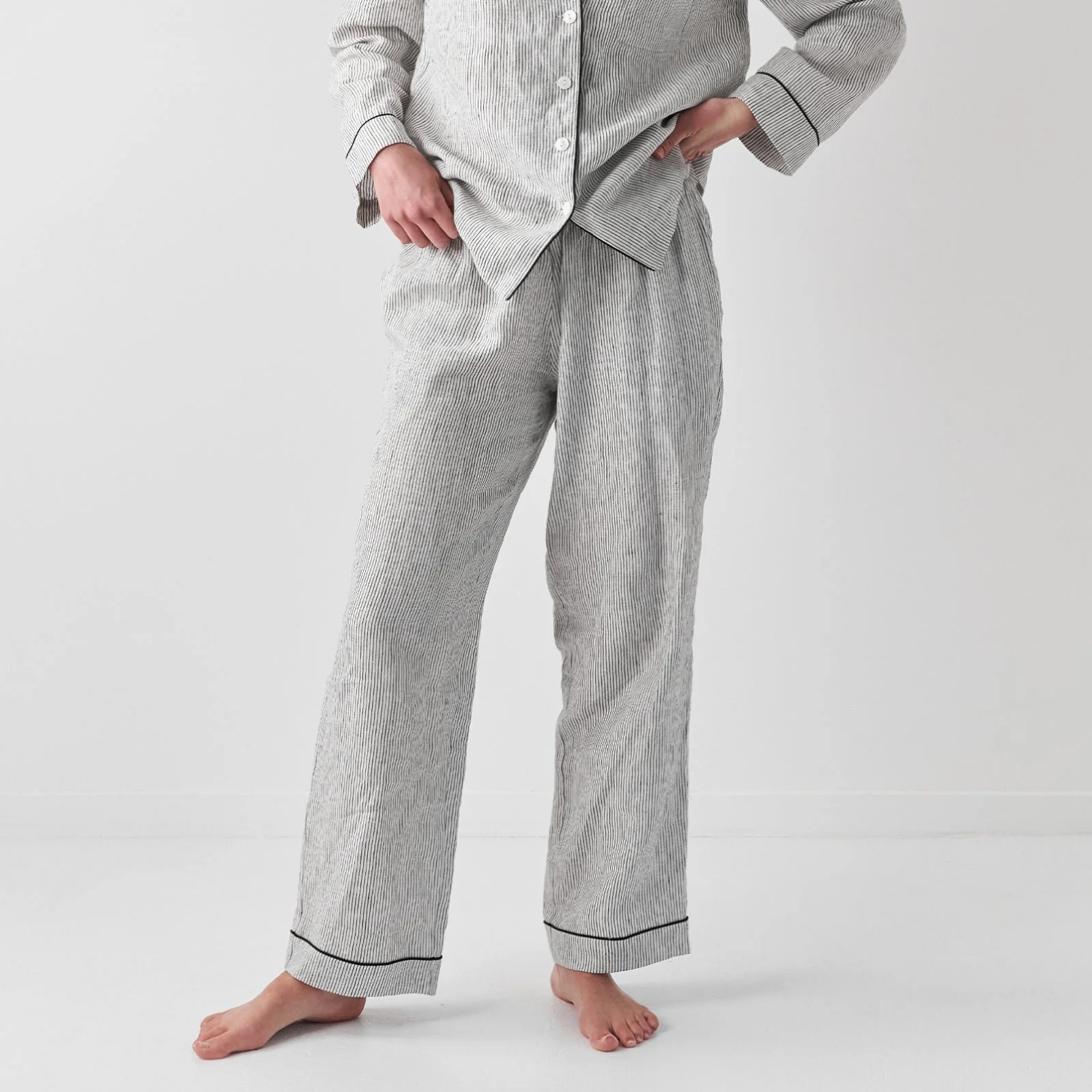 French Flax Linen Pyjama Set in Pinstripe - Image 6