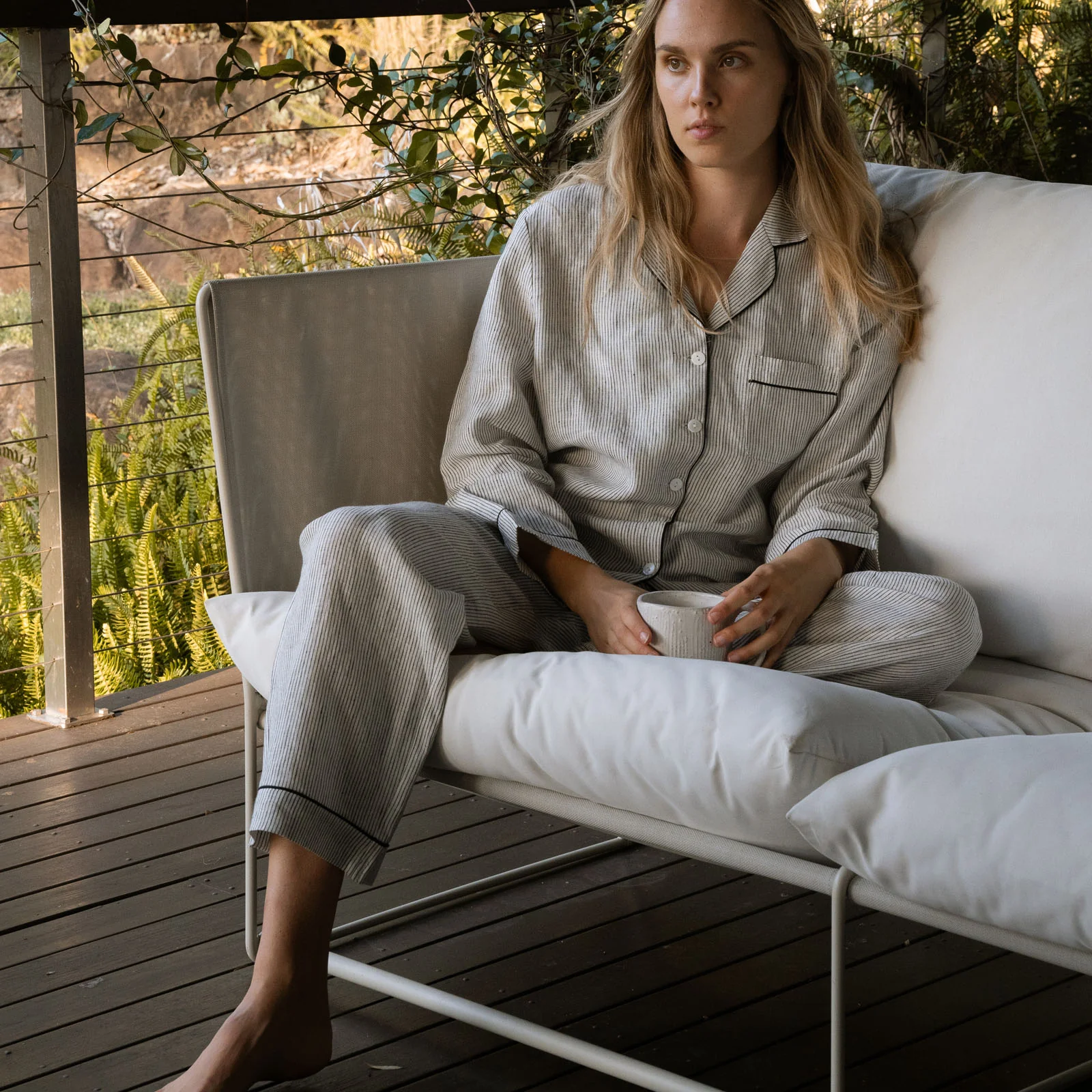 French Flax Linen Pyjama Set in Pinstripe - Image 9