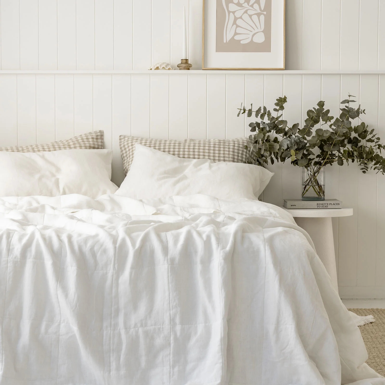 French Flax Linen Queen/King Quilted Coverlet in White - Image 2