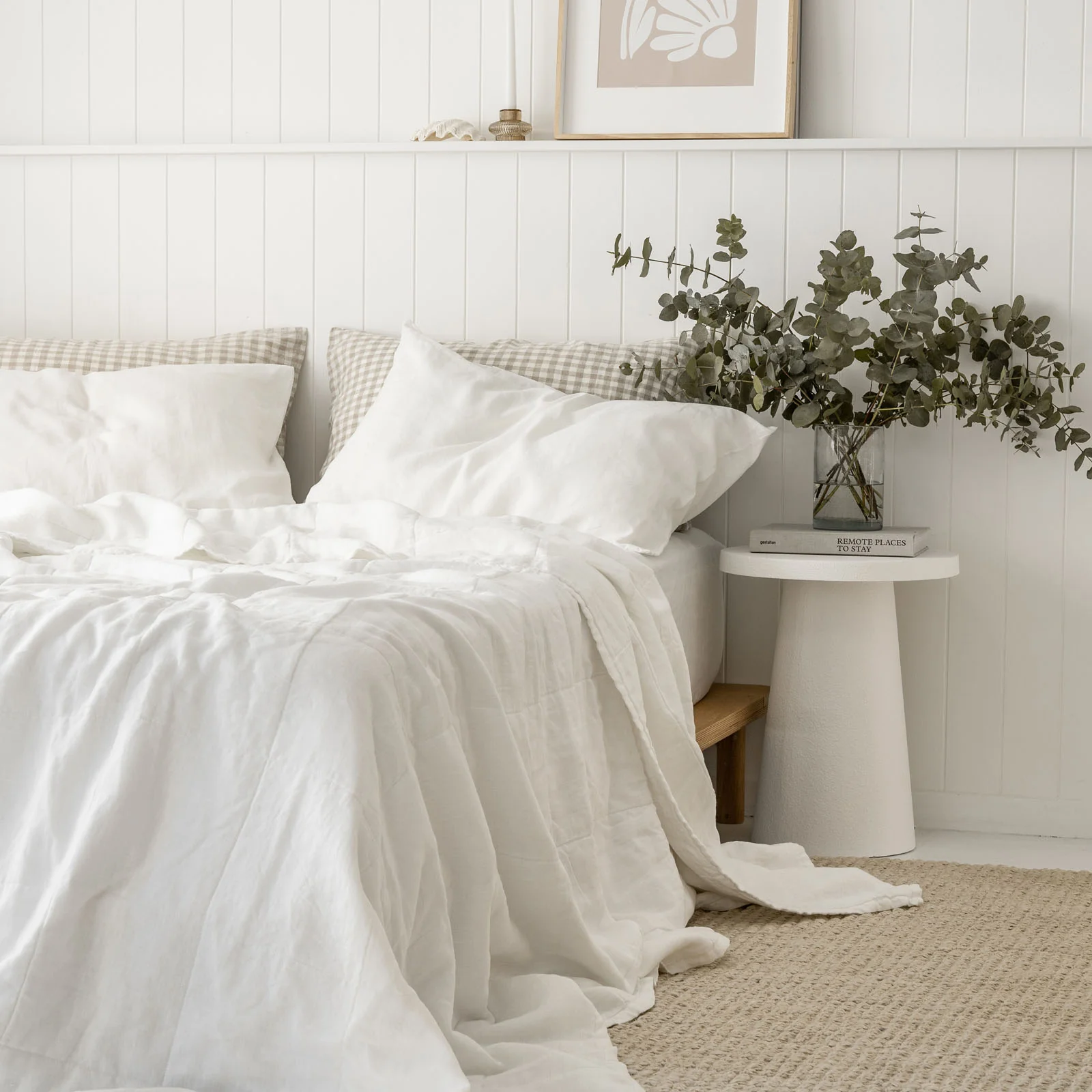 French Flax Linen Queen/King Quilted Coverlet in White - Image 4