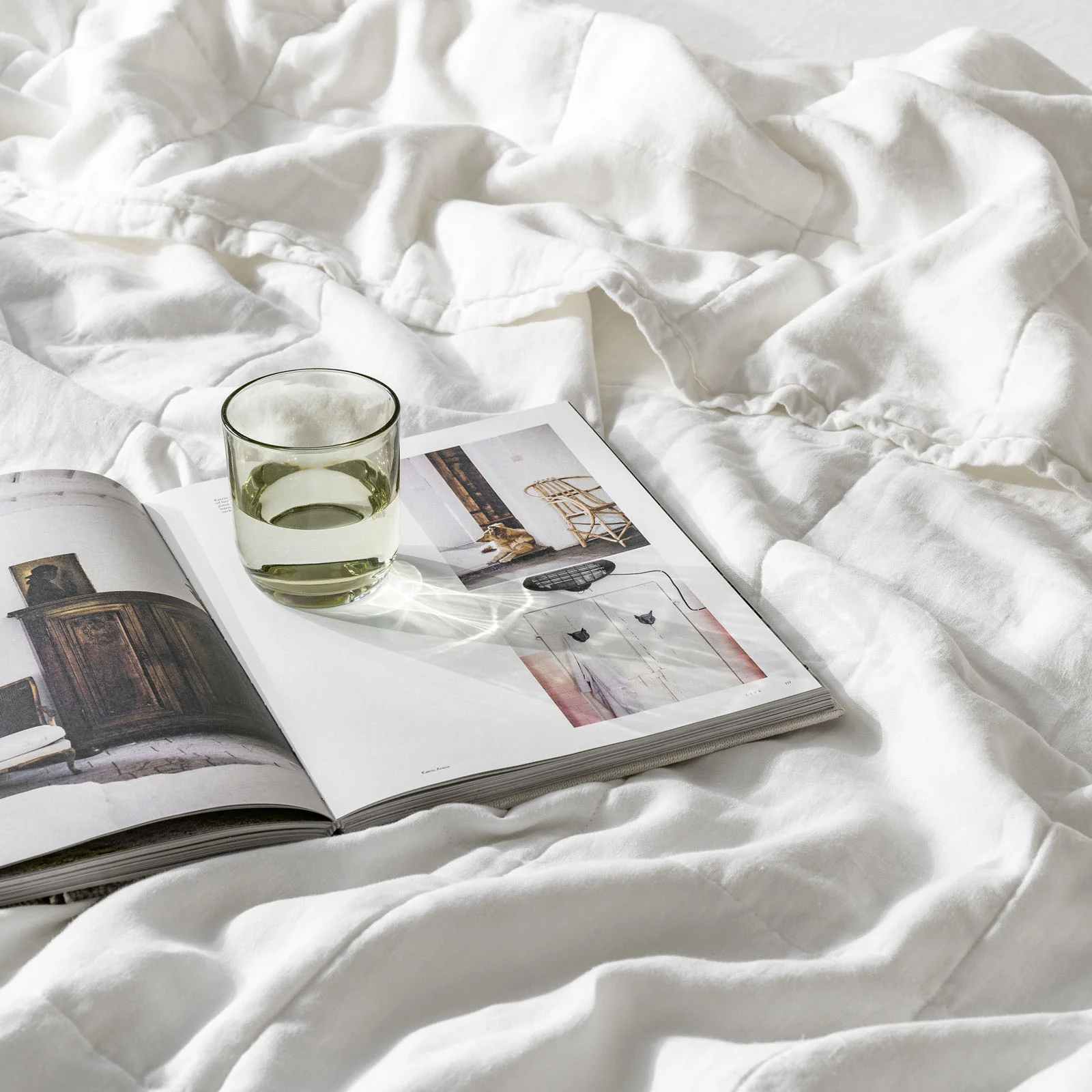 French Flax Linen Queen/King Quilted Coverlet in White - Image 5