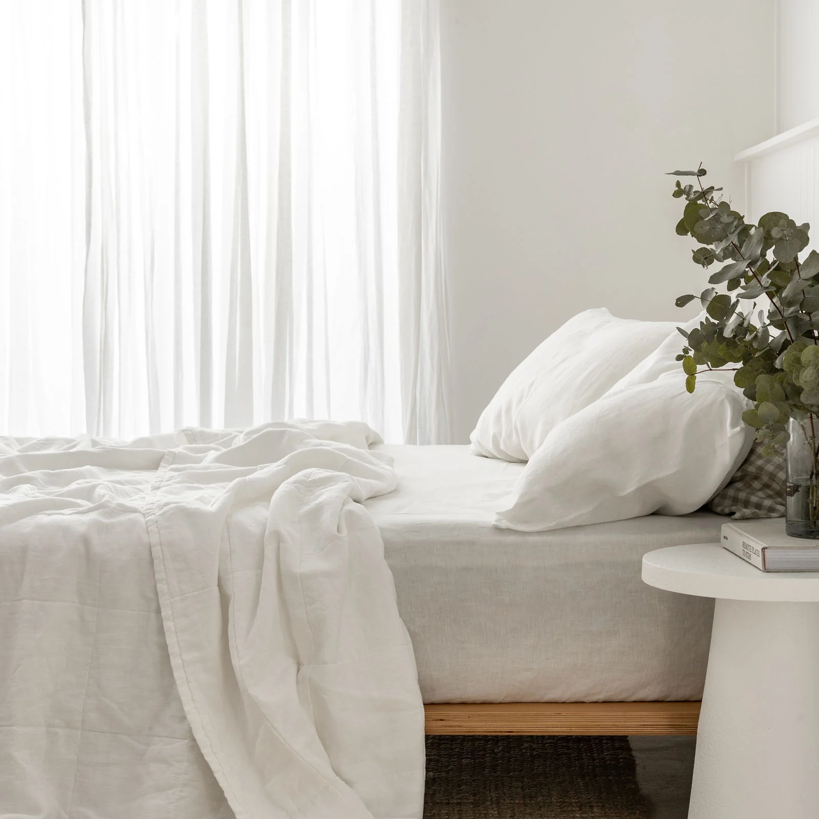 French Flax Linen Queen/King Quilted Coverlet in White - Image 6