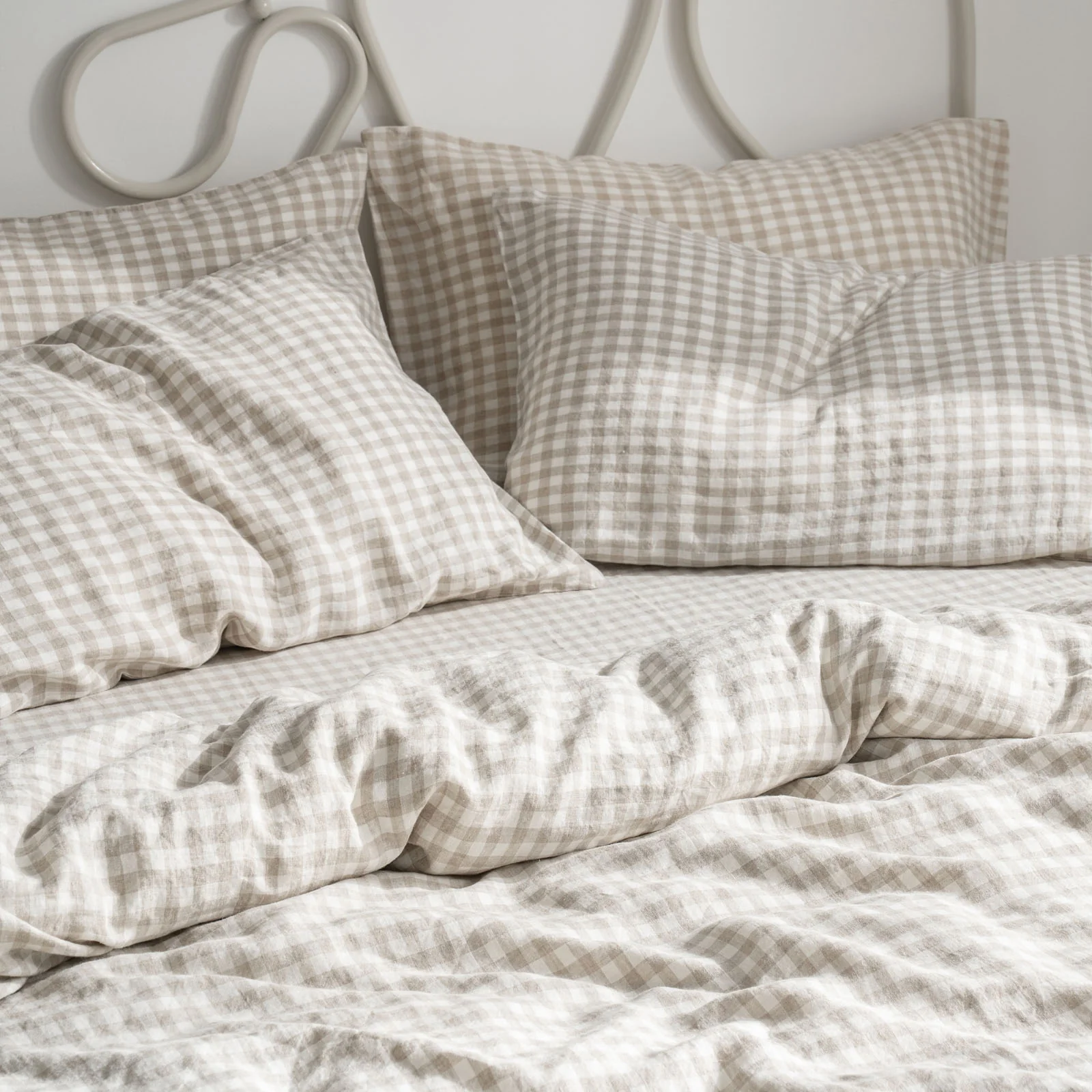 French Flax Linen Quilt Cover in Beige Gingham - Image 5