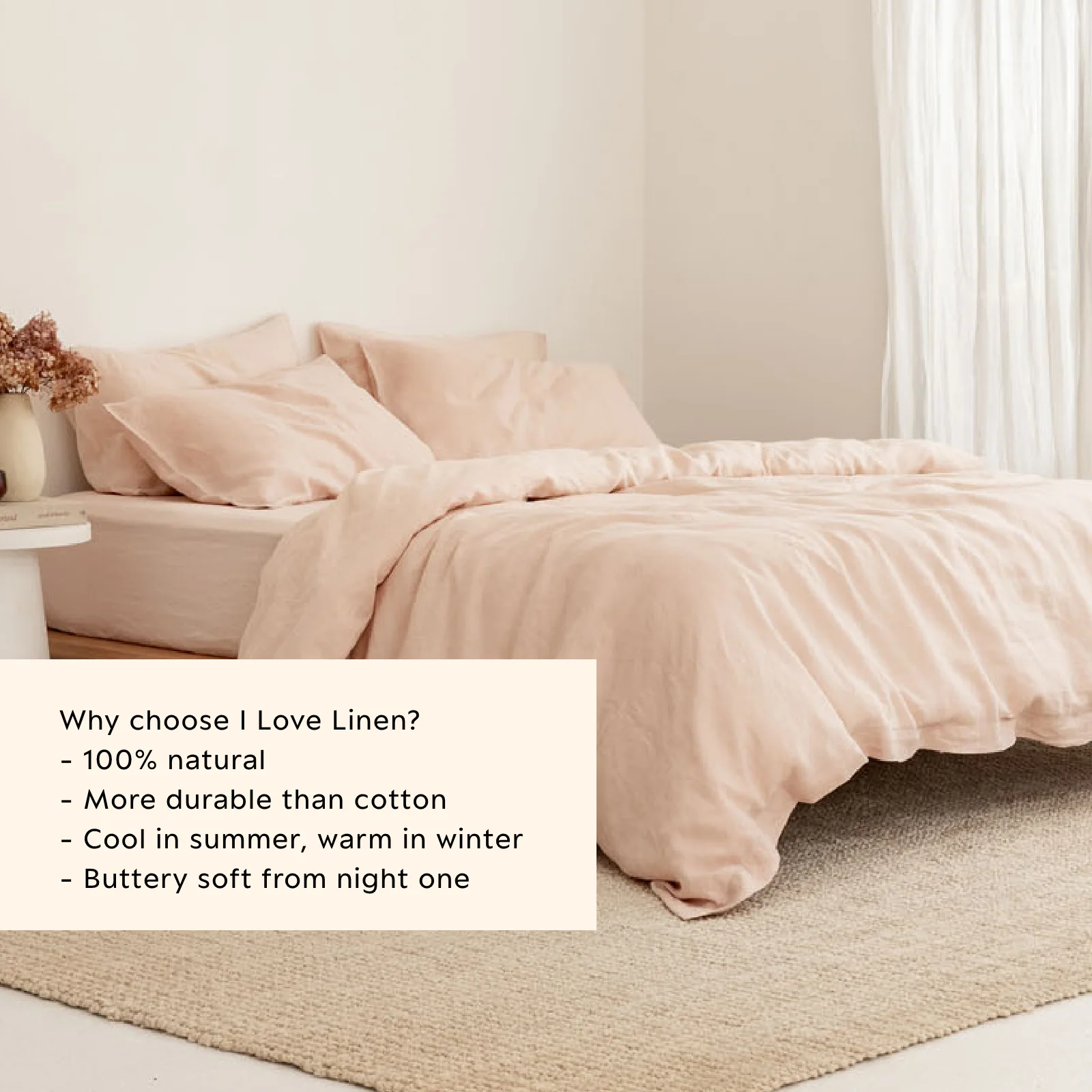 French Flax Linen Quilt Cover in Blush - Image 4