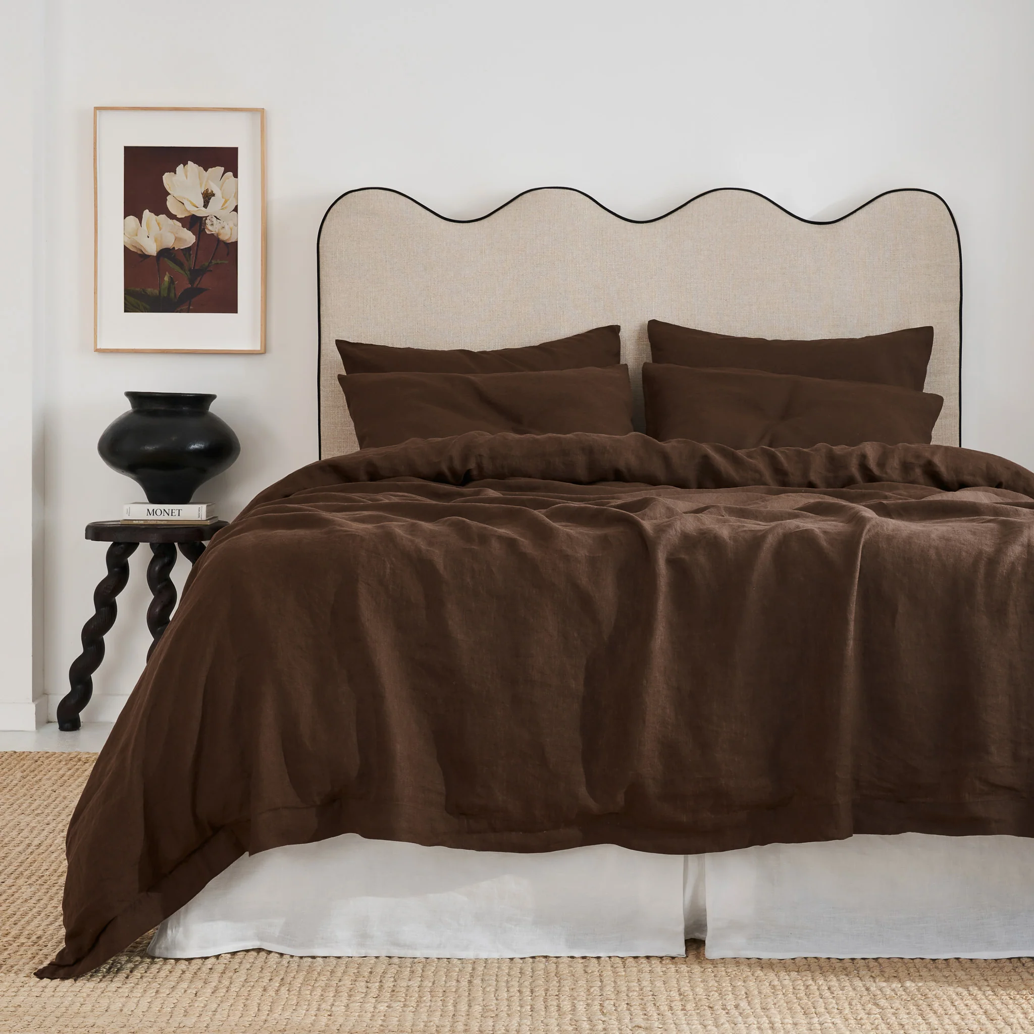 French Flax Linen Quilt Cover in Chocolate - Image 2