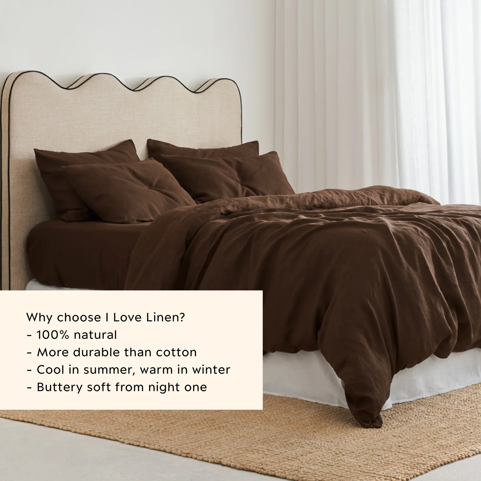 French Flax Linen Quilt Cover in Chocolate - Image 4