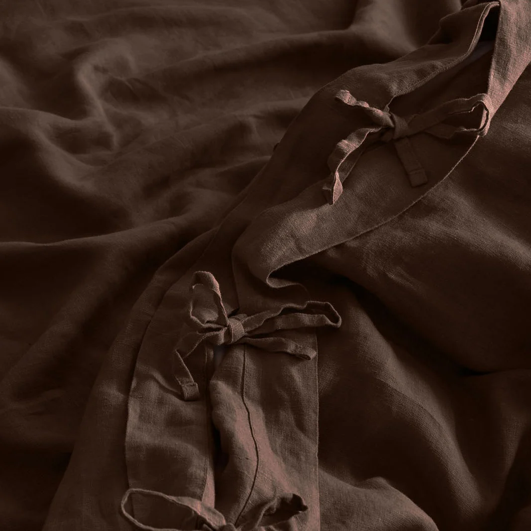 French Flax Linen Quilt Cover in Chocolate - Image 7