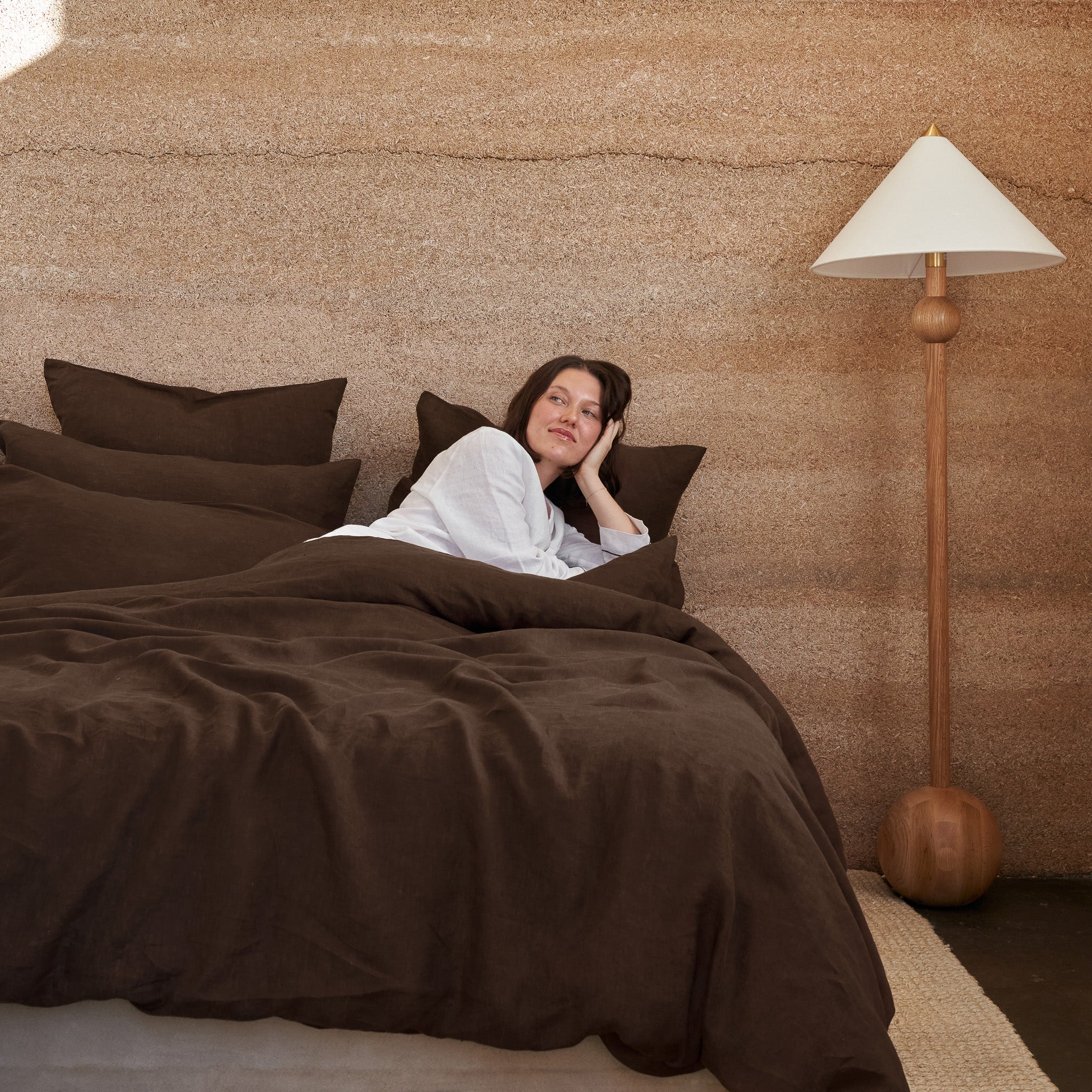 French Flax Linen Quilt Cover in Chocolate - Image 8