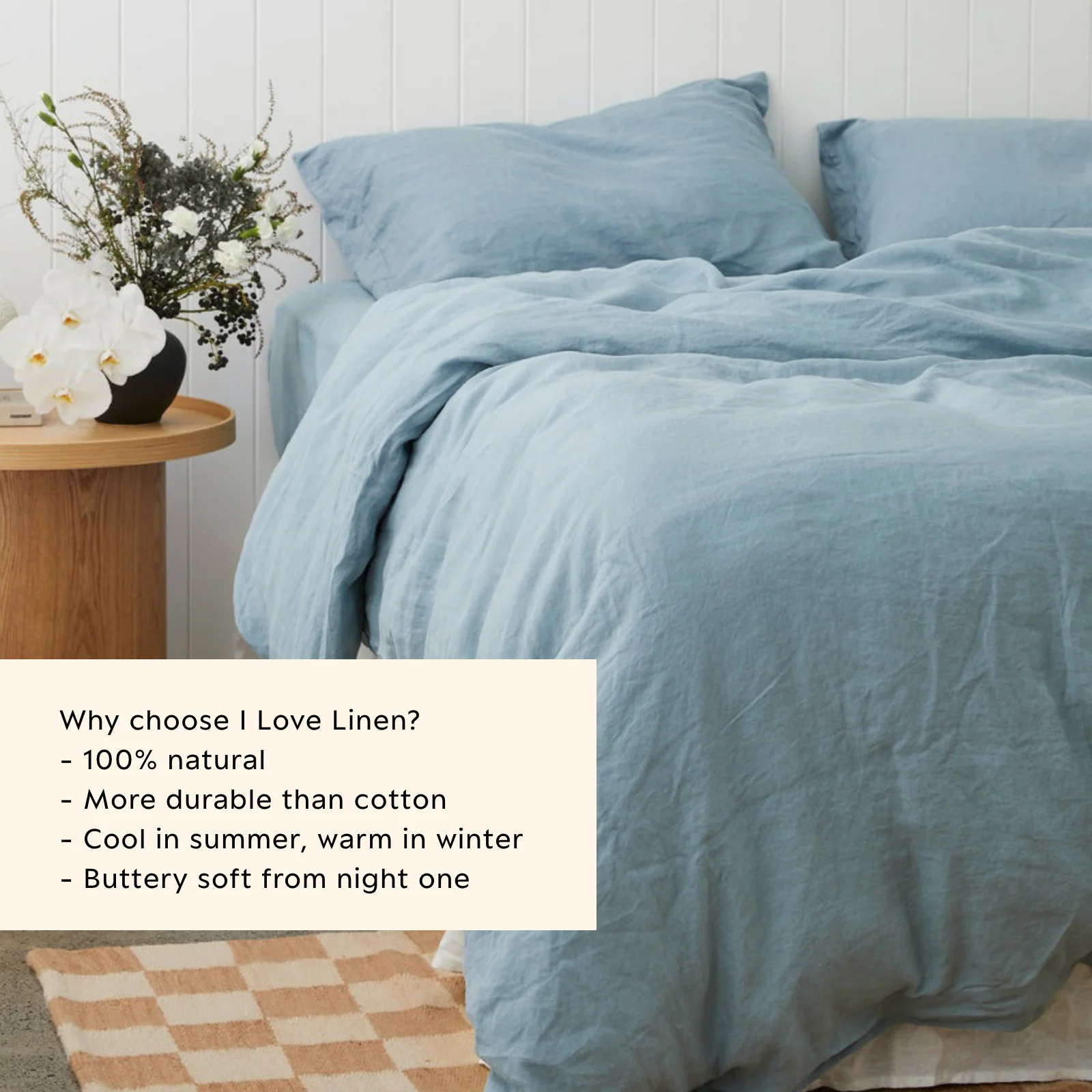 French Flax Linen Quilt Cover in Marine Blue - Image 4