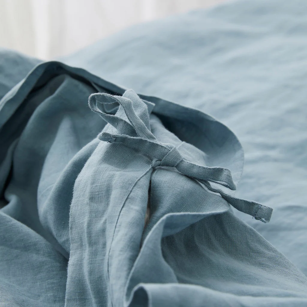 French Flax Linen Quilt Cover in Marine Blue - Image 7