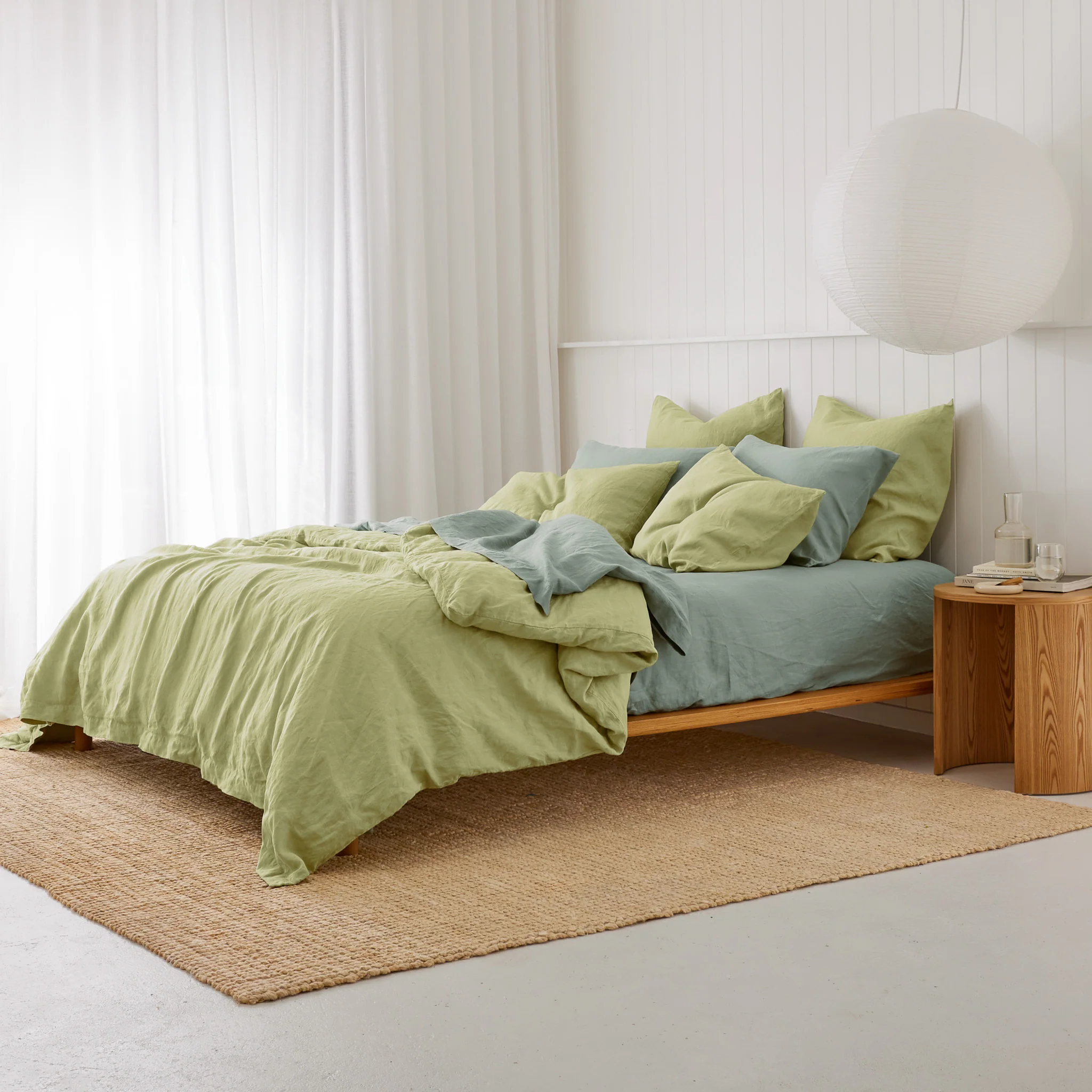 French Flax Linen Quilt Cover in Matcha - Image 10