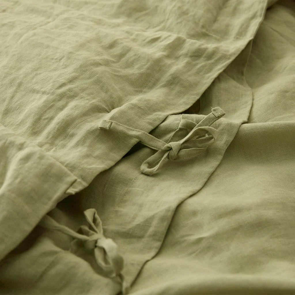 French Flax Linen Quilt Cover in Matcha - Image 12