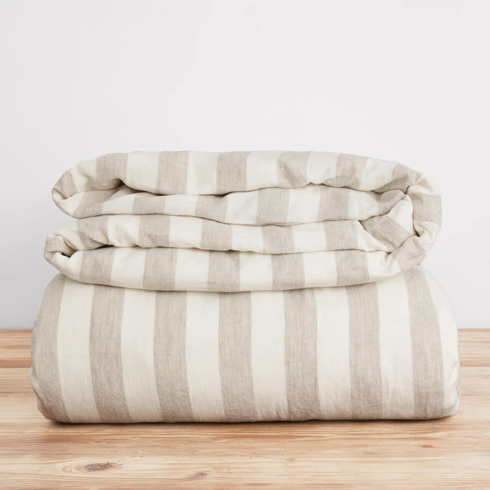 French Flax Linen Quilt Cover in Natural Thick Stripe