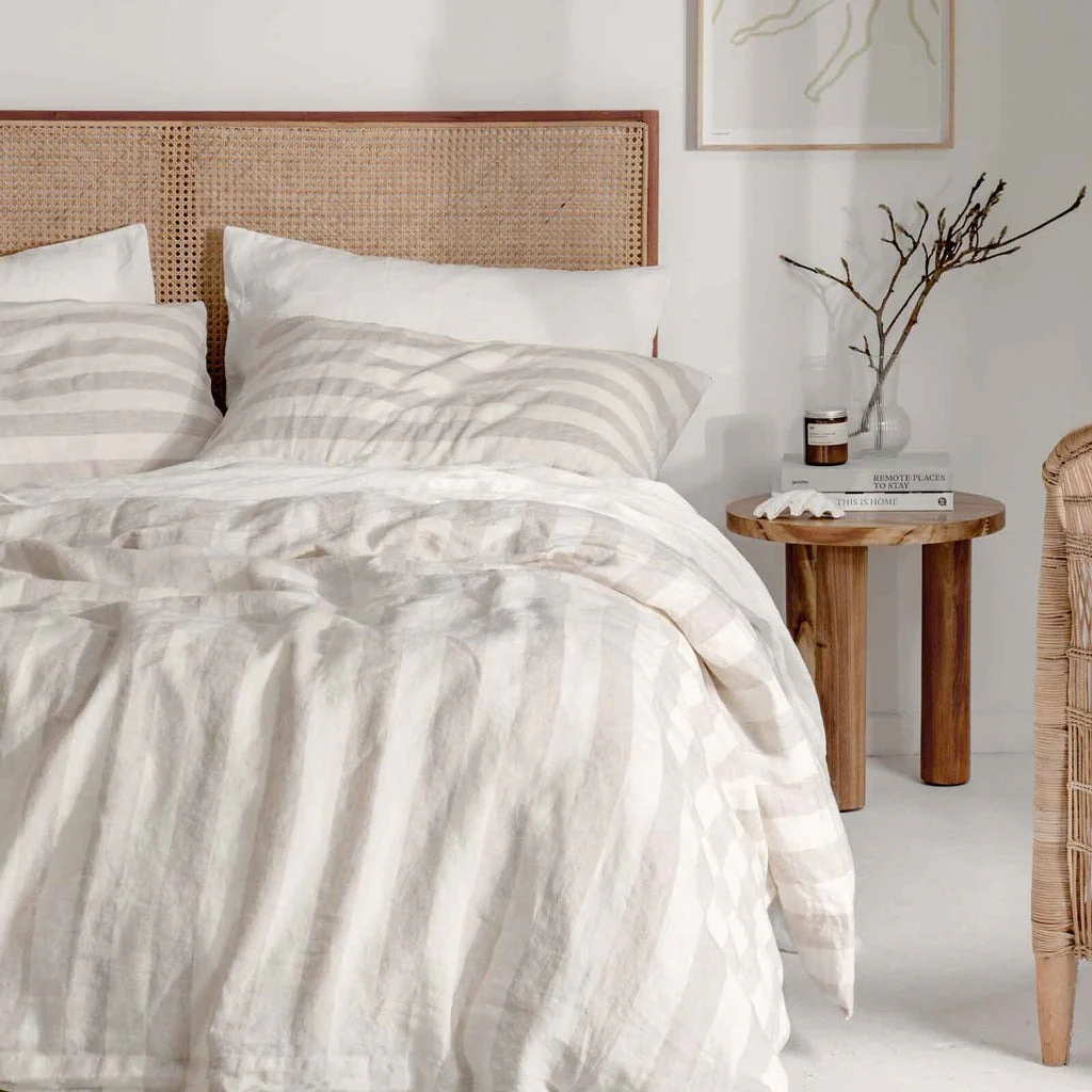 French Flax Linen Quilt Cover in Natural Thick Stripe - Image 2