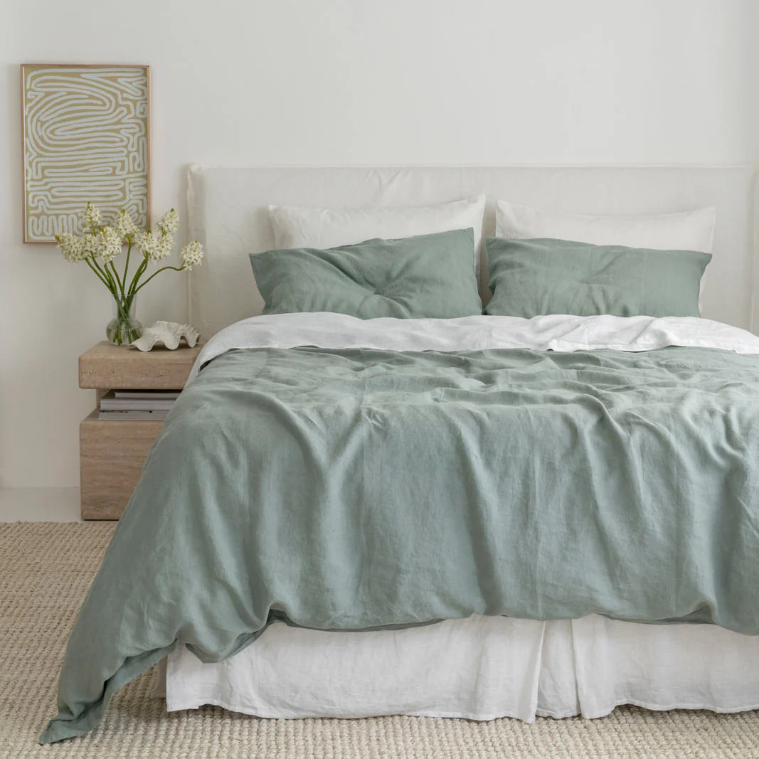 French Flax Linen Quilt Cover in Sage - Image 10