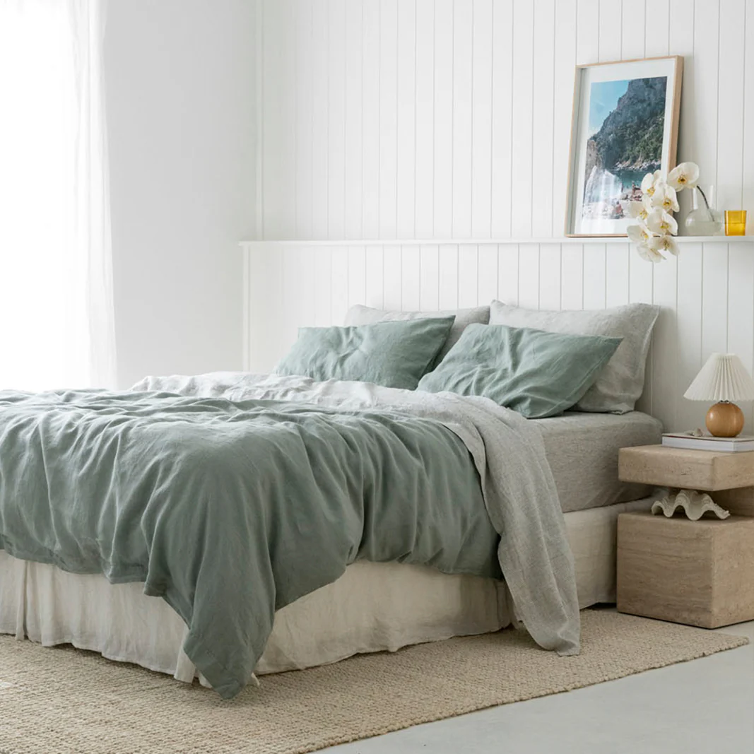 French Flax Linen Quilt Cover in Sage - Image 11