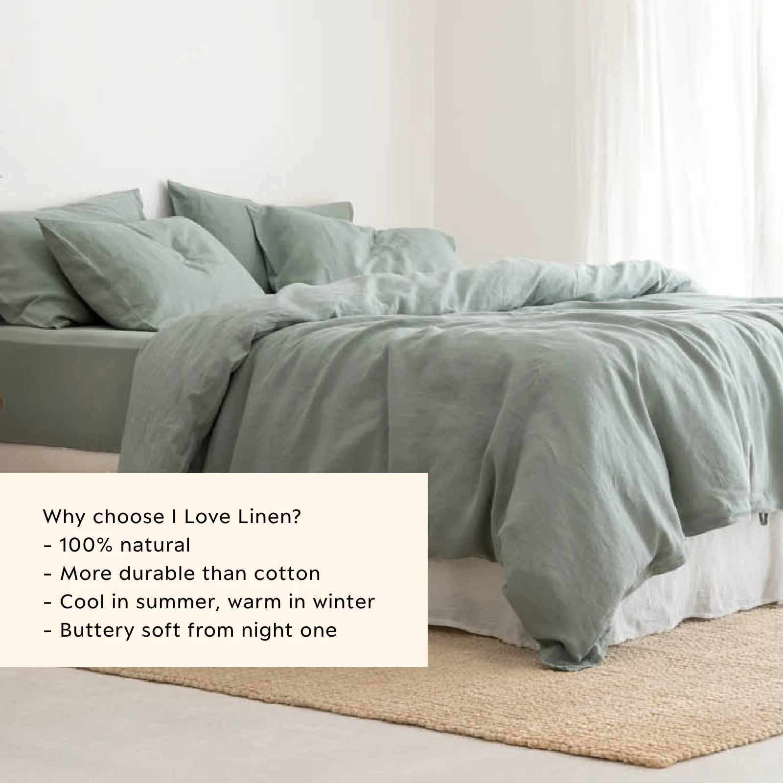 French Flax Linen Quilt Cover in Sage - Image 4