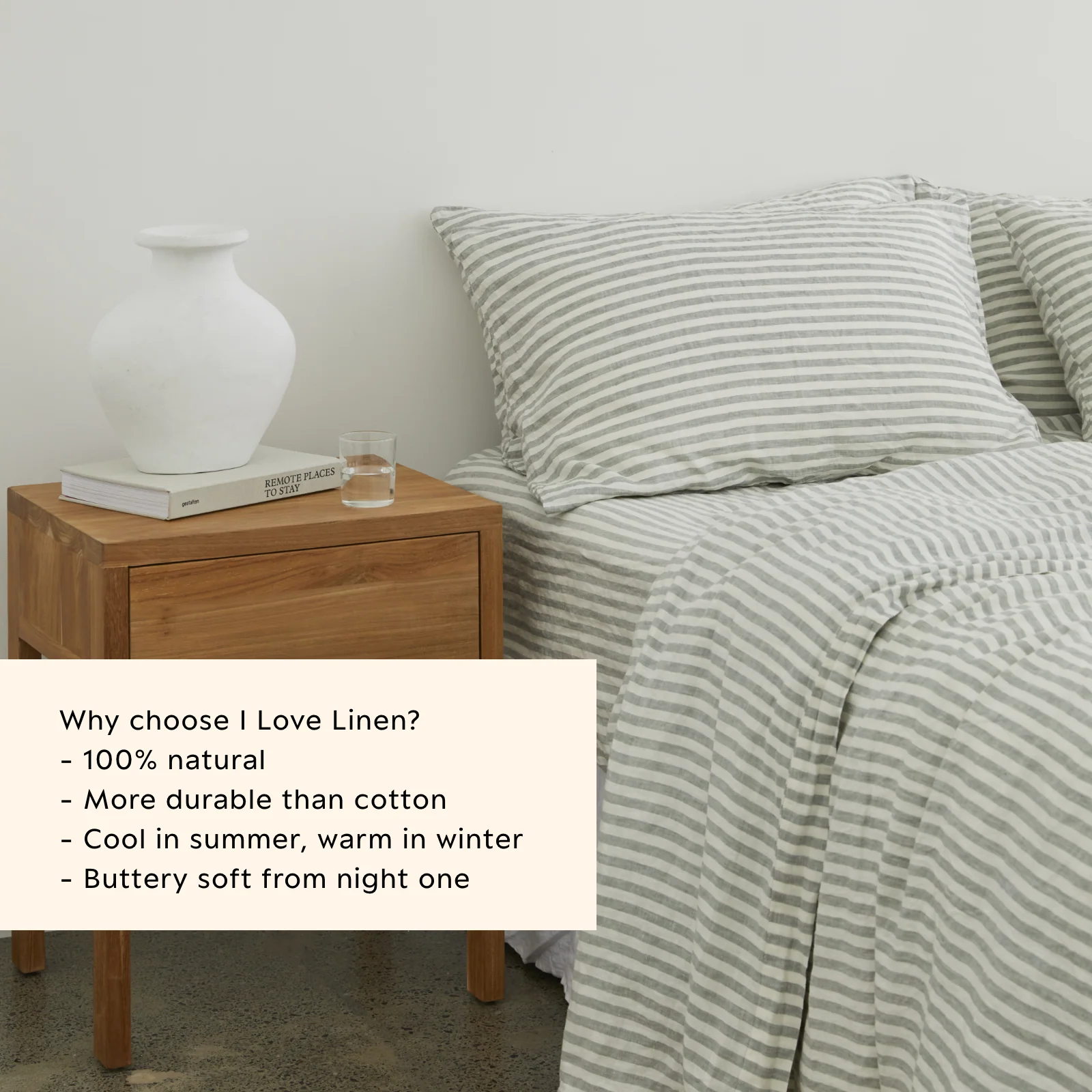 French Flax Linen Quilt Cover in Sage Stripe - Image 7
