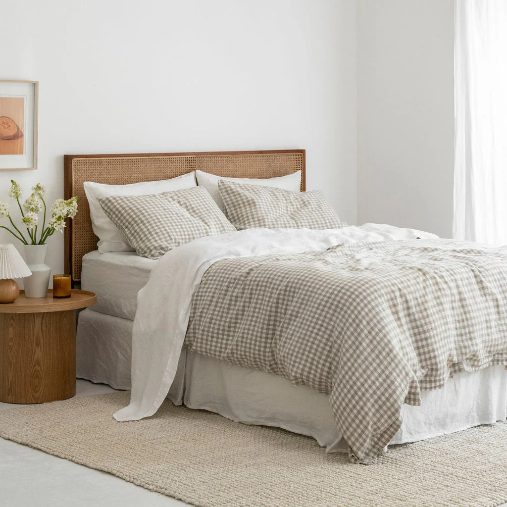 French Flax Linen Quilt Cover Set in Beige Gingham - Image 10