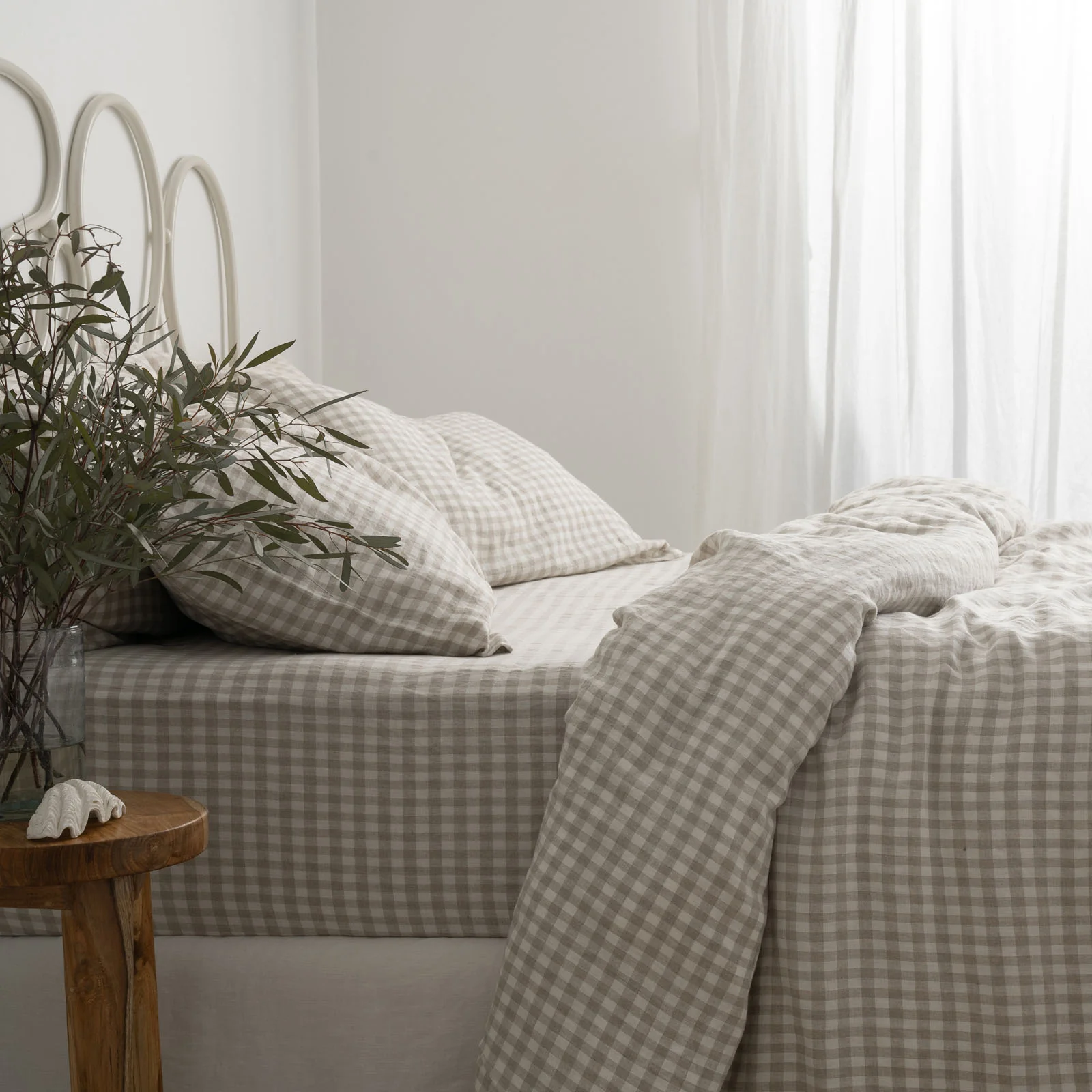 French Flax Linen Quilt Cover Set in Beige Gingham - Image 12