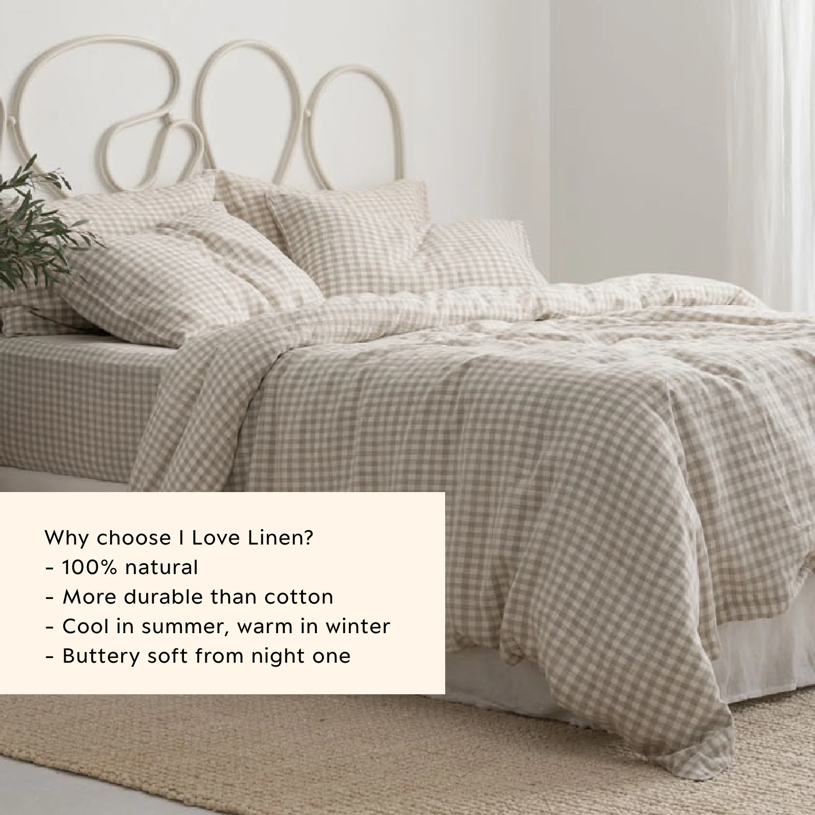 French Flax Linen Quilt Cover Set in Beige Gingham - Image 5
