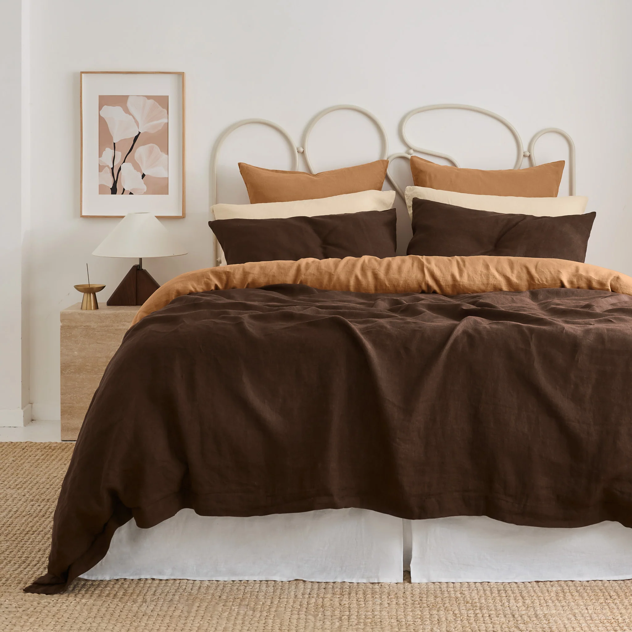 French Flax Linen Quilt Cover Set in Chocolate - Image 11