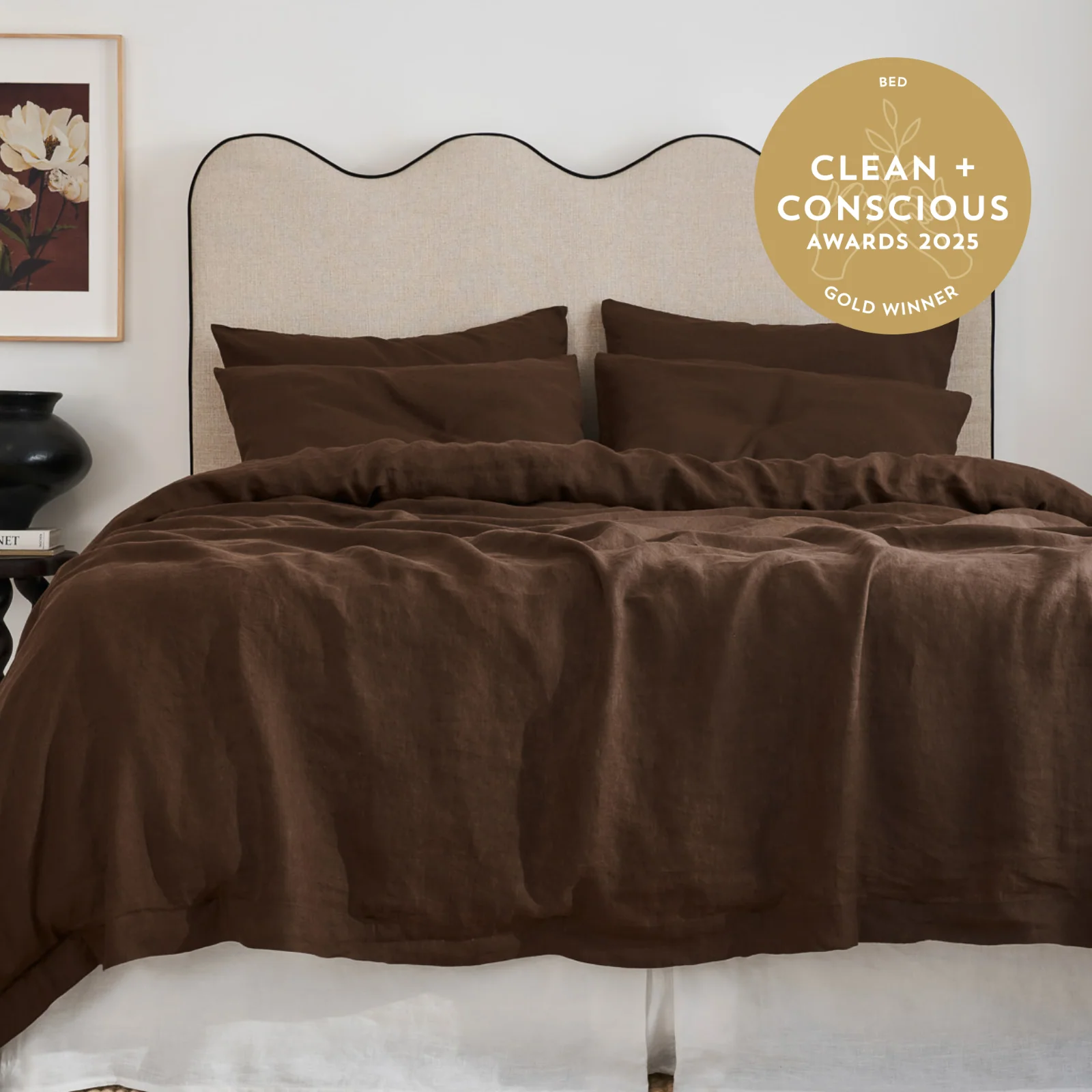 French Flax Linen Quilt Cover Set in Chocolate - Image 3