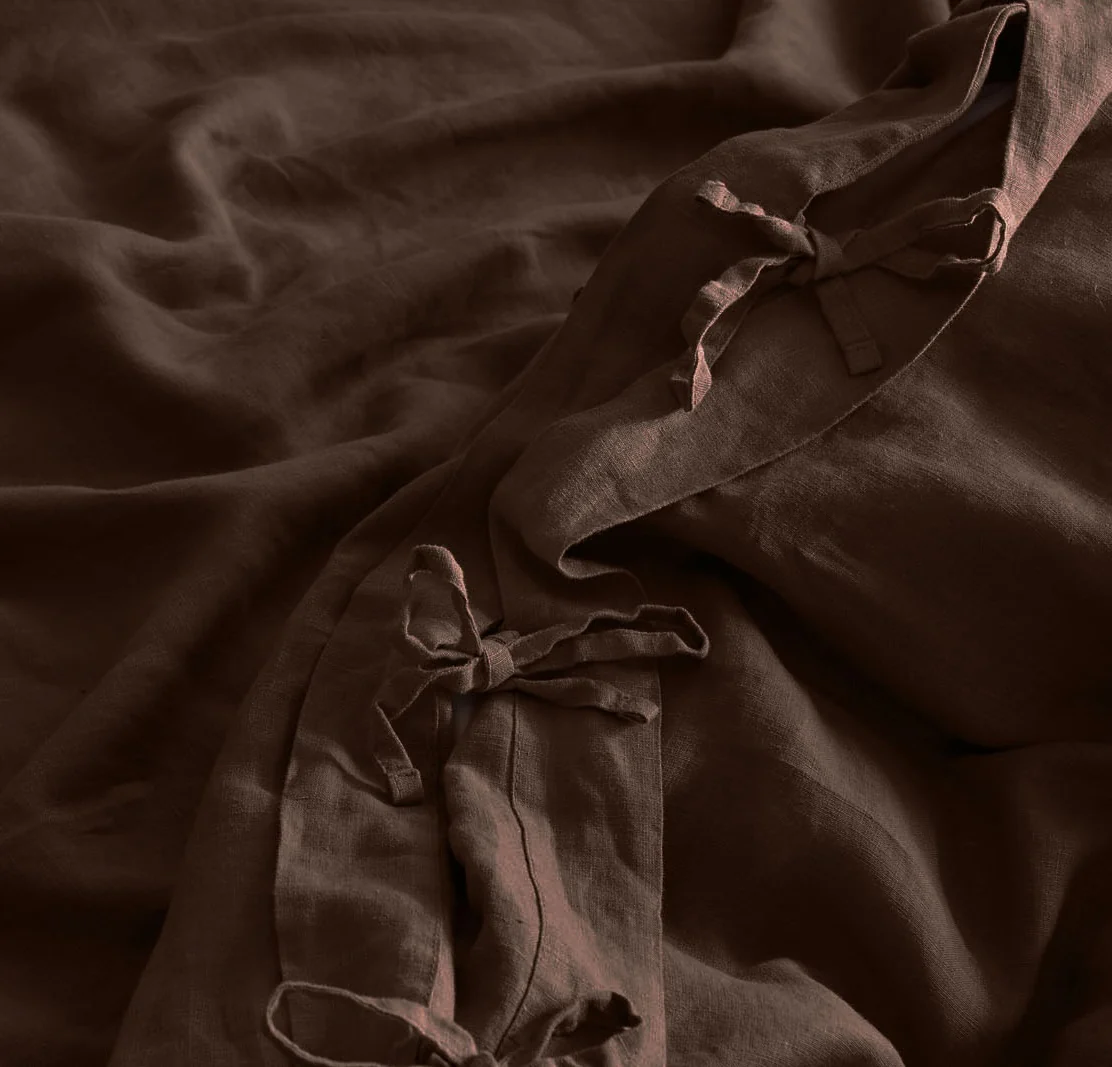 French Flax Linen Quilt Cover Set in Chocolate - Image 8