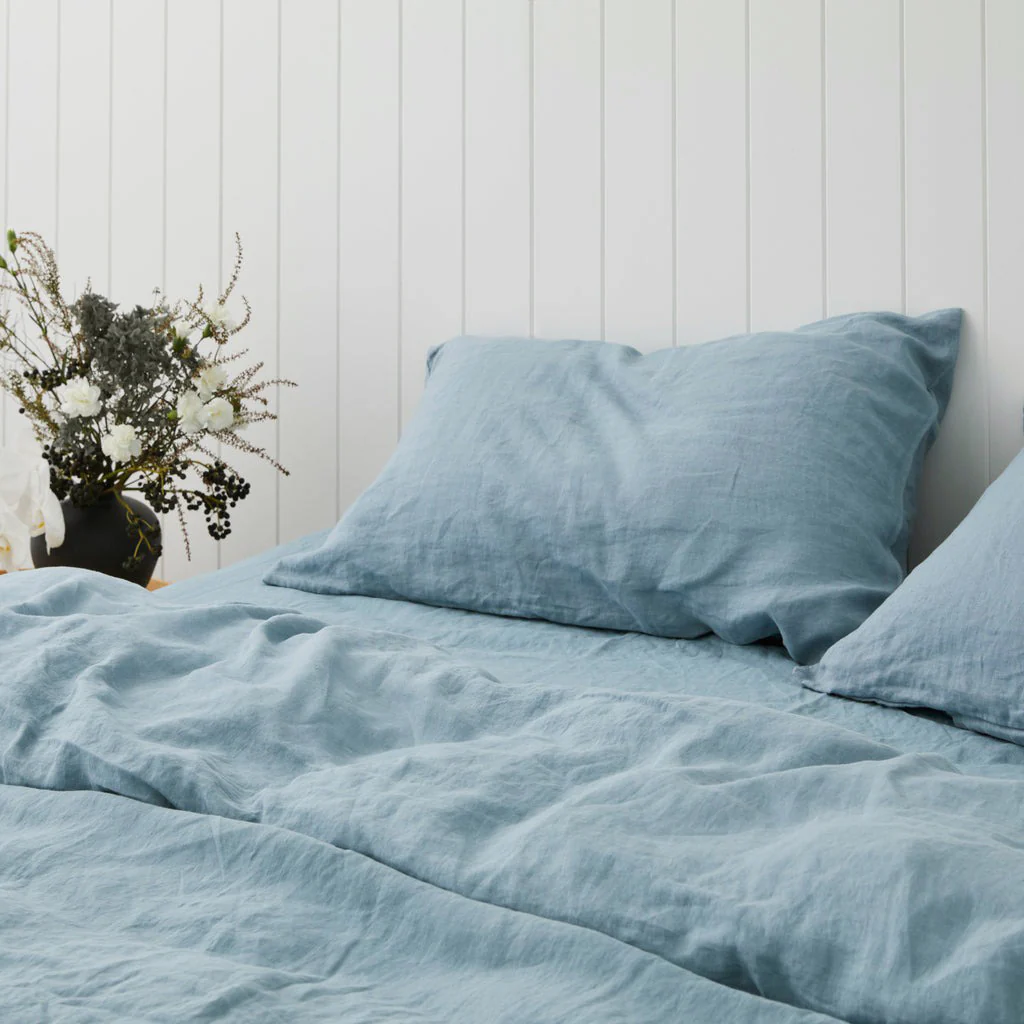 French Flax Linen Quilt Cover Set in Marine Blue - Image 5