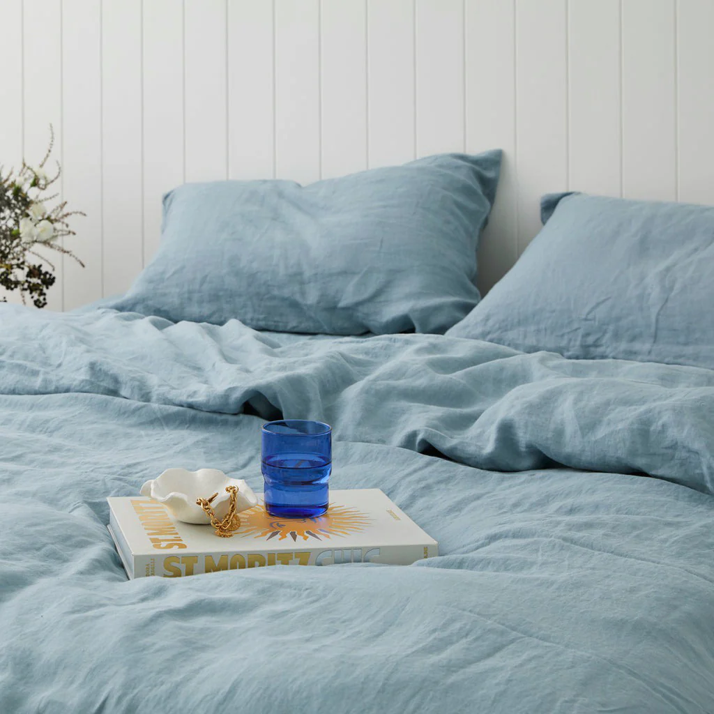 French Flax Linen Quilt Cover Set in Marine Blue - Image 8