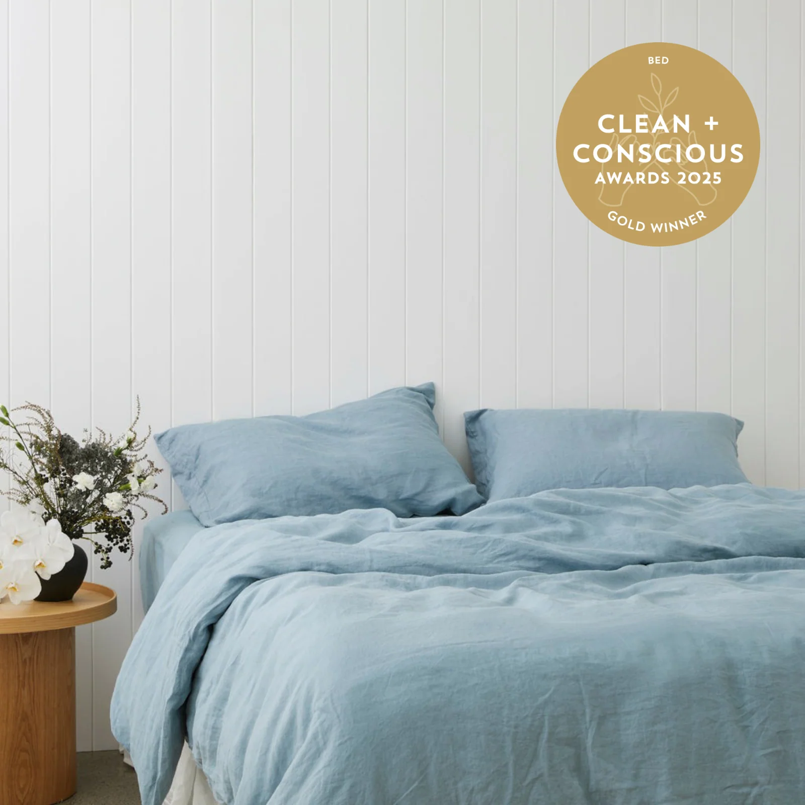 French Flax Linen Quilt Cover Set in Marine Blue - Image 9