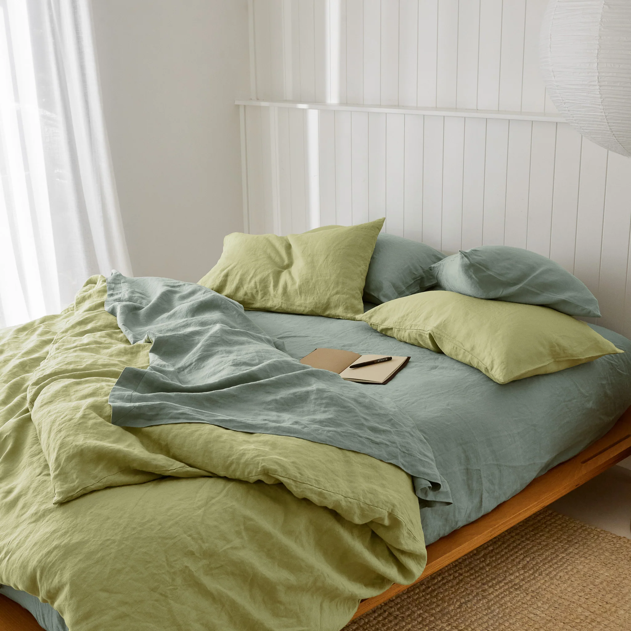 French Flax Linen Quilt Cover Set in Matcha - Image 12
