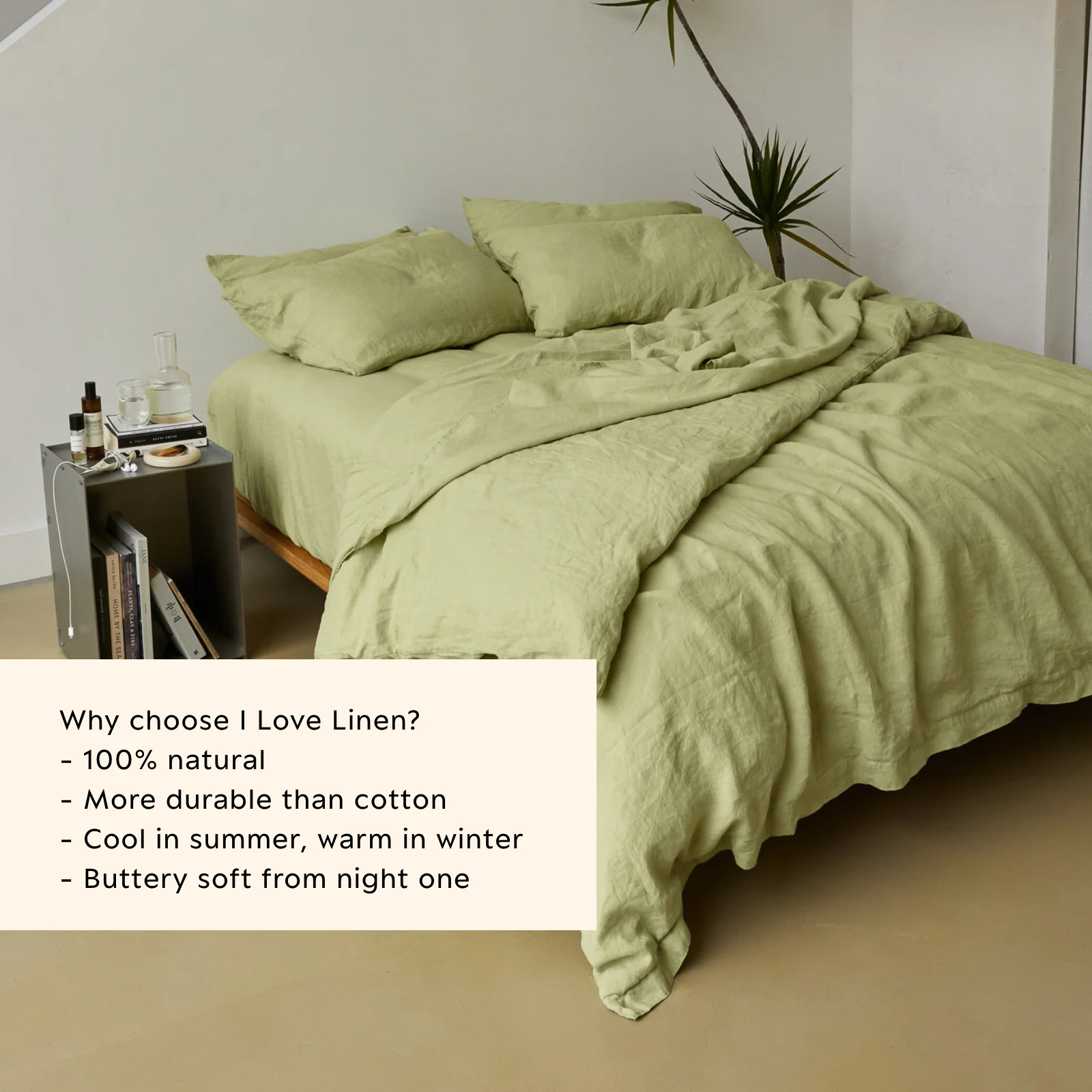 French Flax Linen Quilt Cover in Matcha - Image 3