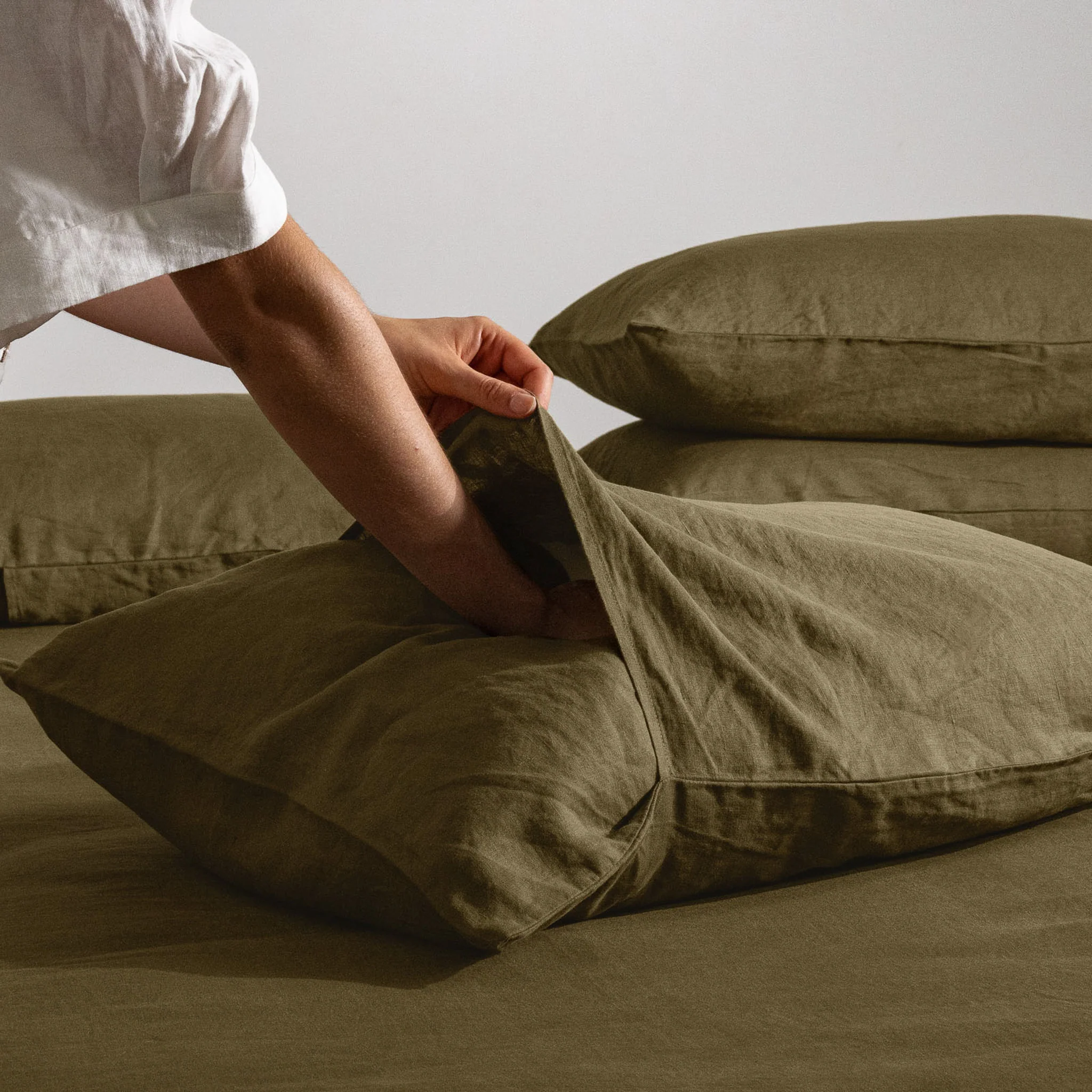 French Flax Linen Sheet Set in Olive - Image 7