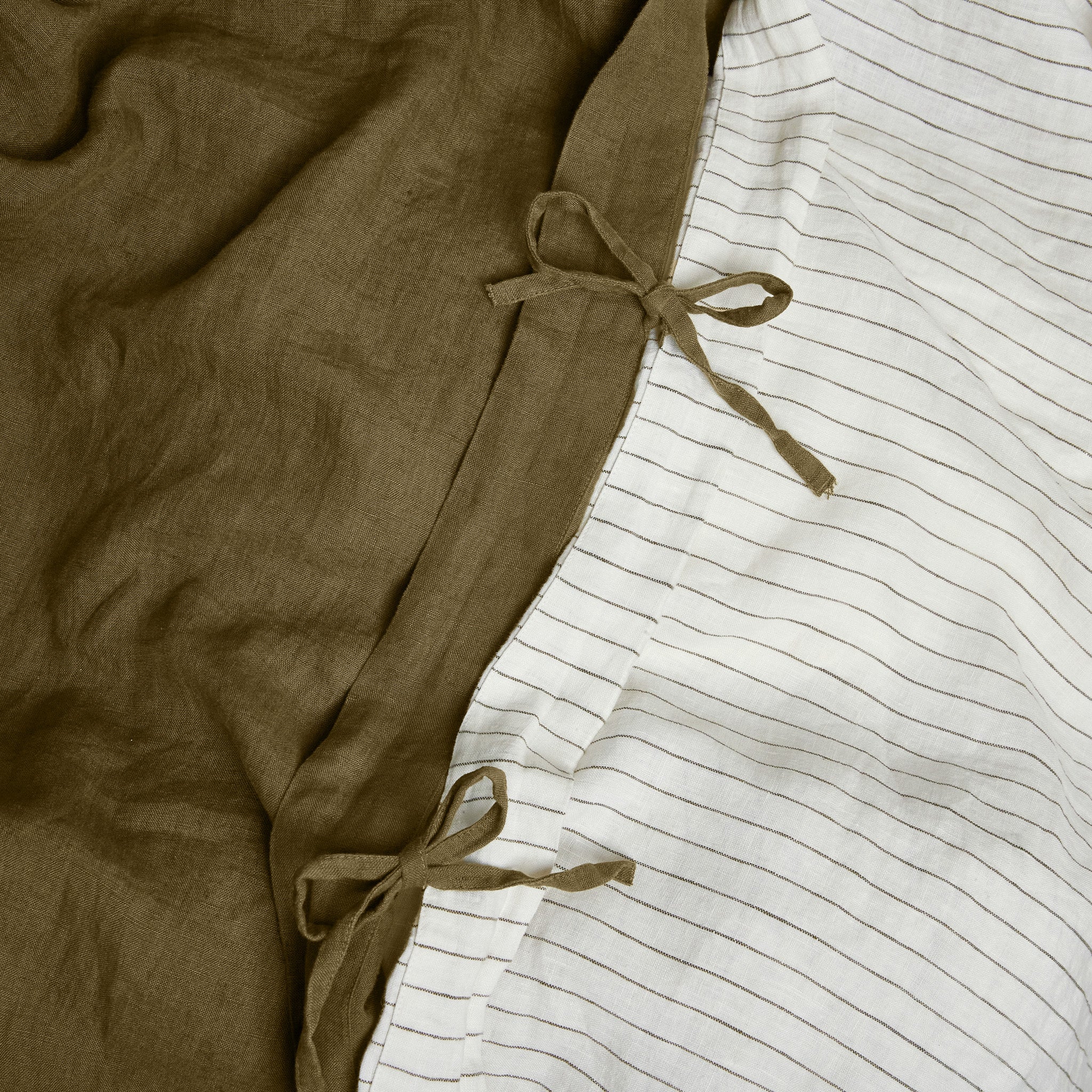 French Flax Linen Quilt Double Sided Cover SET in Olive/Olive Stripe - Image 9