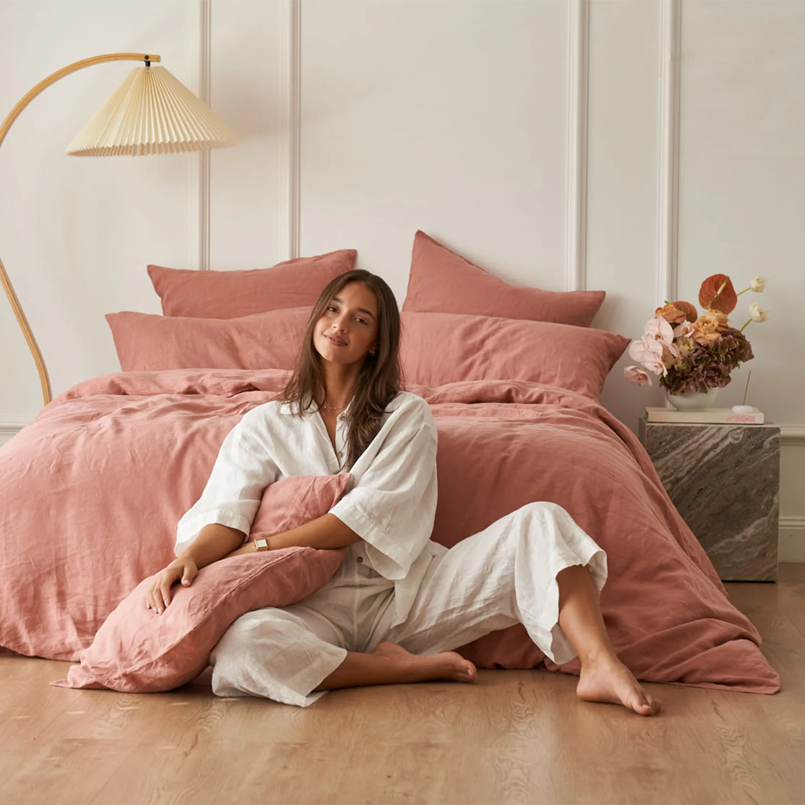 French Flax Linen Quilt Cover Set in Rosa - Image 13