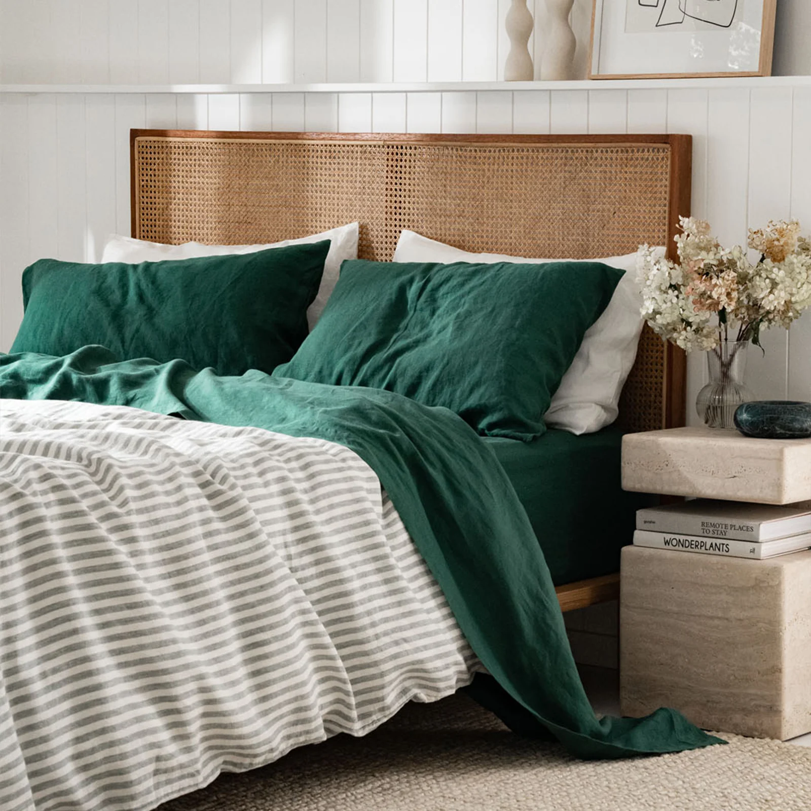 French Flax Linen Quilt Cover Set in Sage Stripe - Image 11