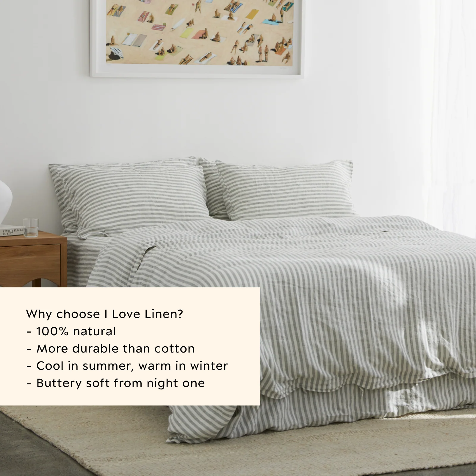 French Flax Linen Quilt Cover Set in Sage Stripe - Image 3